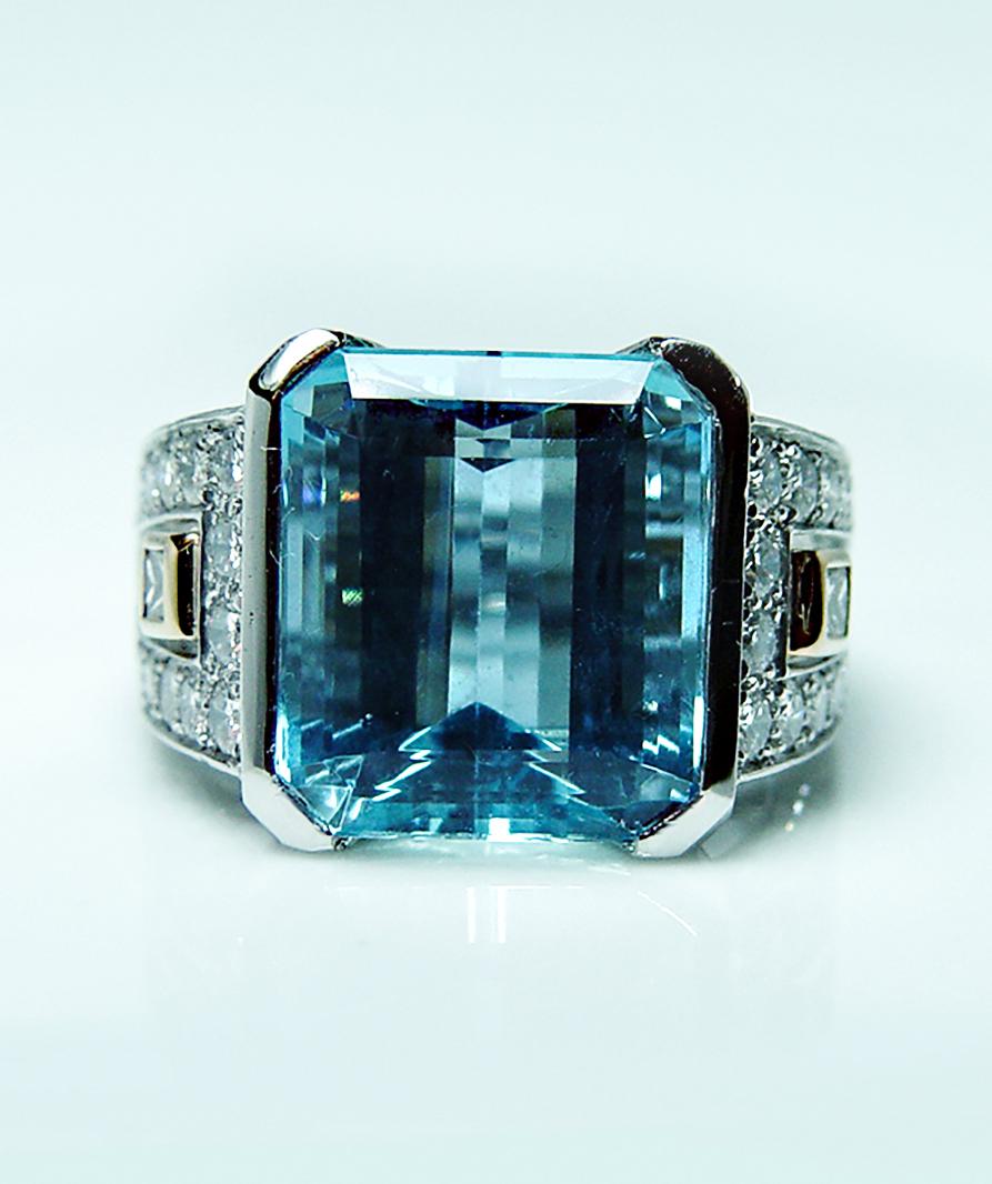 Richard Krementz Platinum 9.8ct Aquamarine Diamond Ring Designer Estate Cert For Sale 6