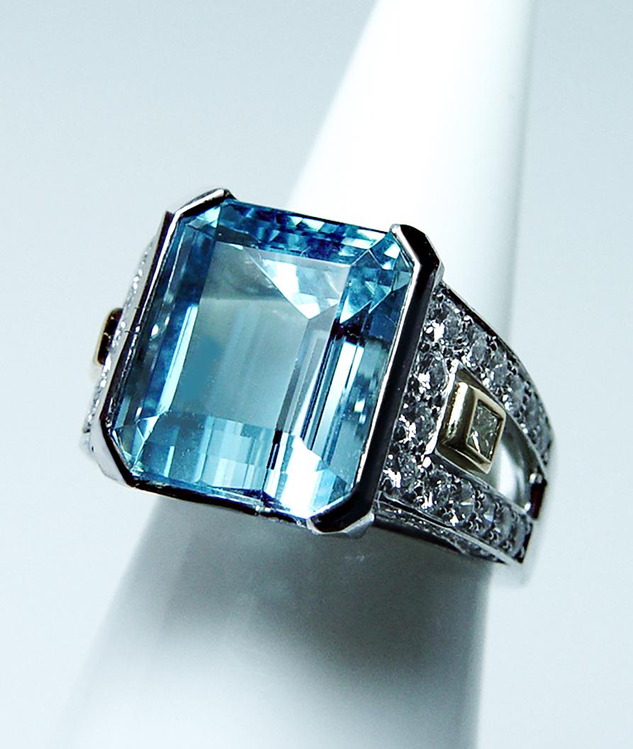 Richard Krementz Platinum 9.8ct Aquamarine Diamond Ring Designer Estate Cert For Sale 7