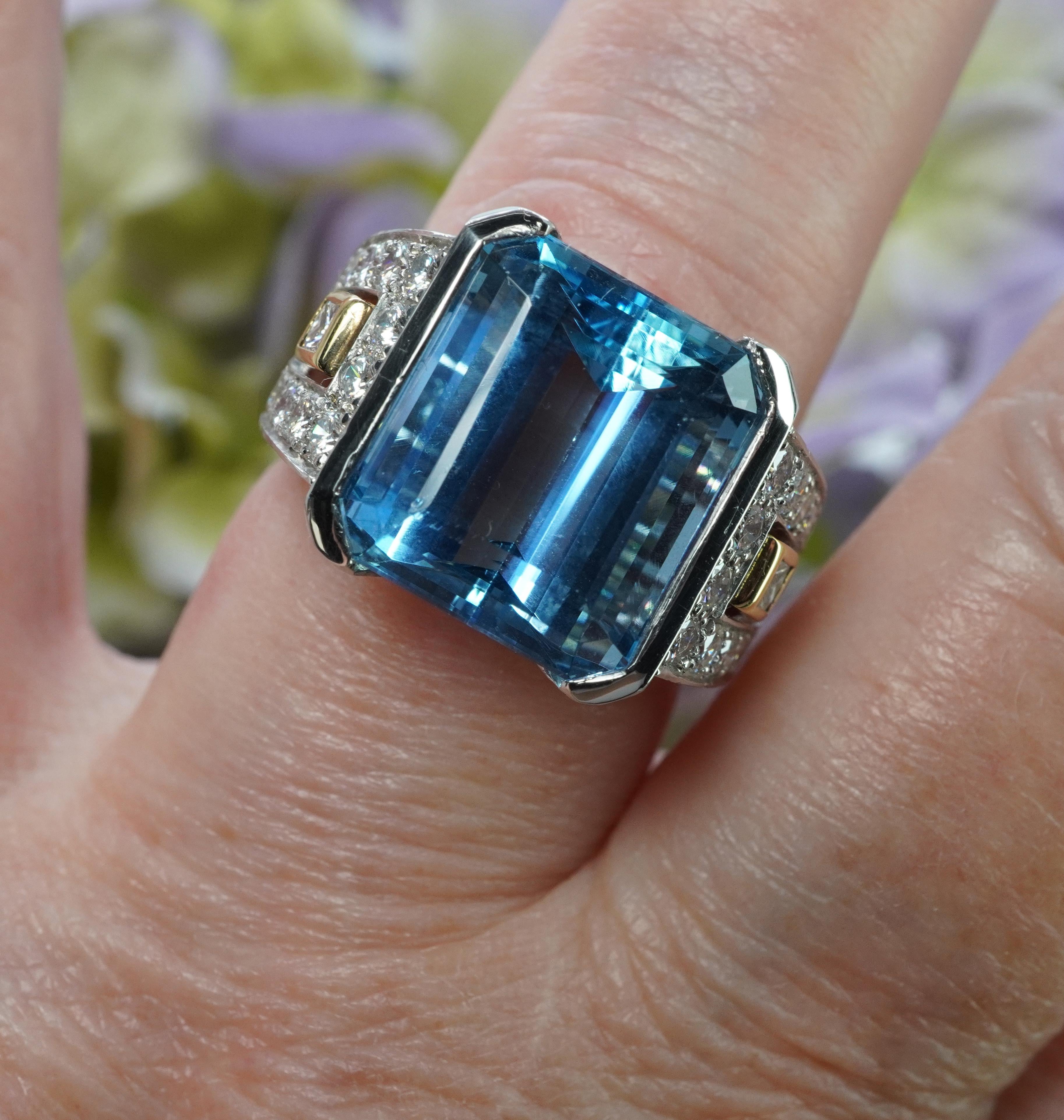 Richard Krementz Platinum 9.8ct Aquamarine Diamond Ring Designer Estate Cert For Sale 9