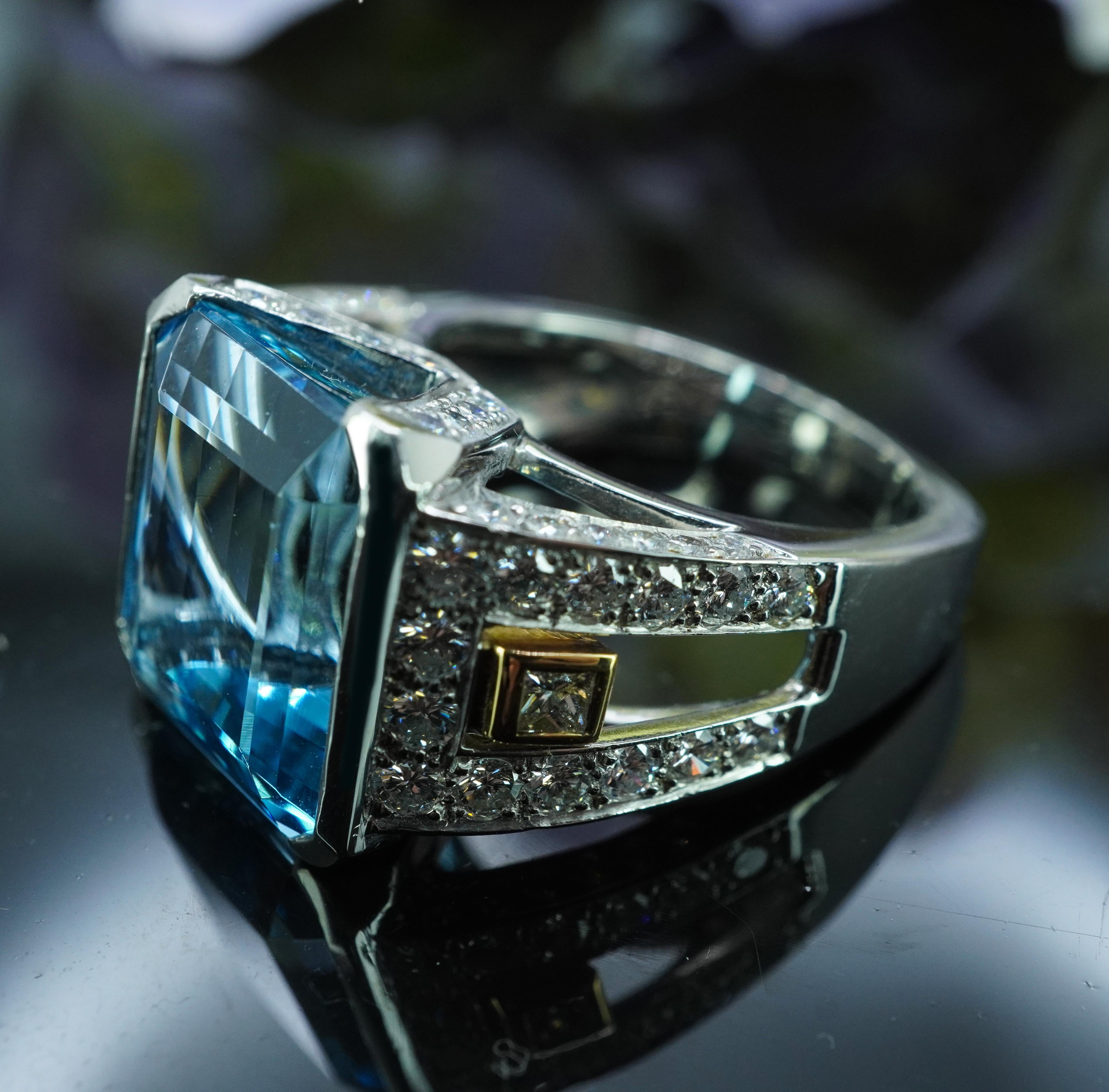 Richard Krementz Platinum 9.8ct Aquamarine Diamond Ring Designer Estate Cert For Sale 10