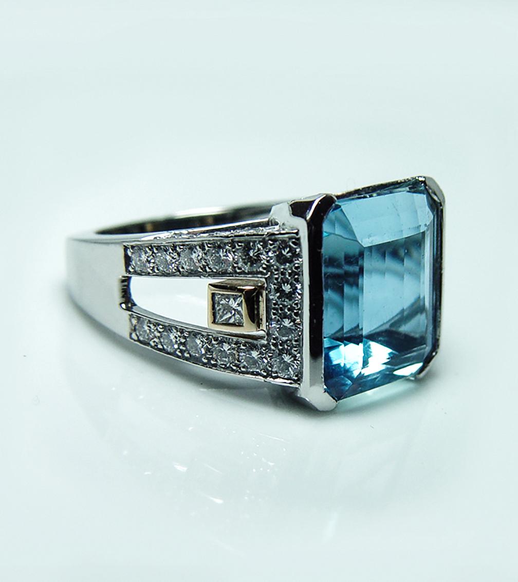 Richard Krementz Platinum 9.8ct Aquamarine Diamond Ring Designer Estate Cert For Sale 12
