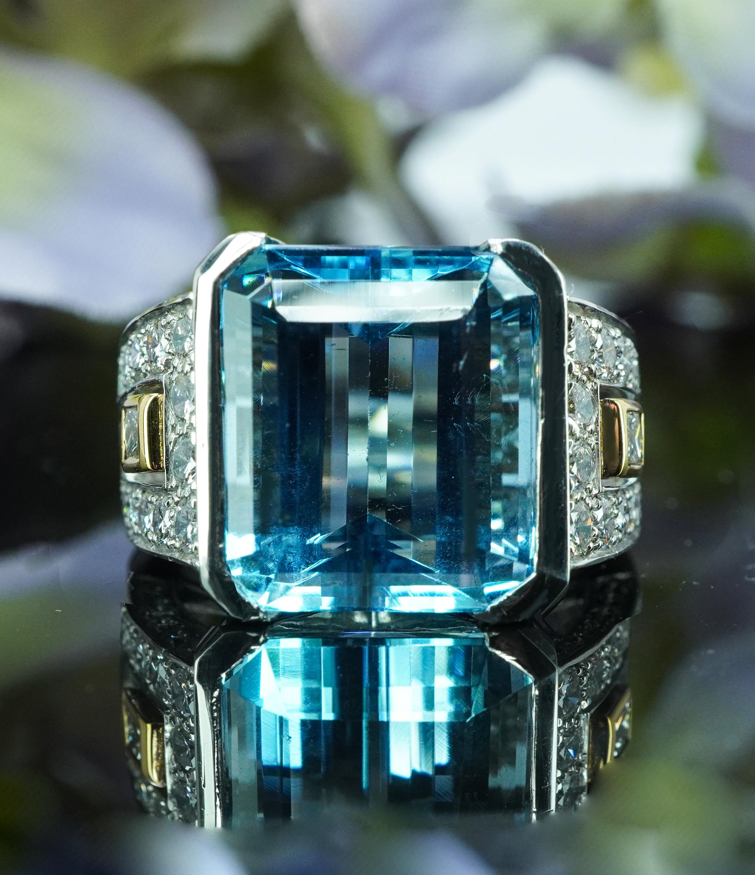 Richard Krementz Platinum 9.8ct Aquamarine Diamond Ring Designer Estate GIA

This fabulous Aquamarine and diamond ring is crafted in luxurious platinum (with the yellow gold accents) and weighs an incredible 14.51 grams. Crafted by Richard Krementz