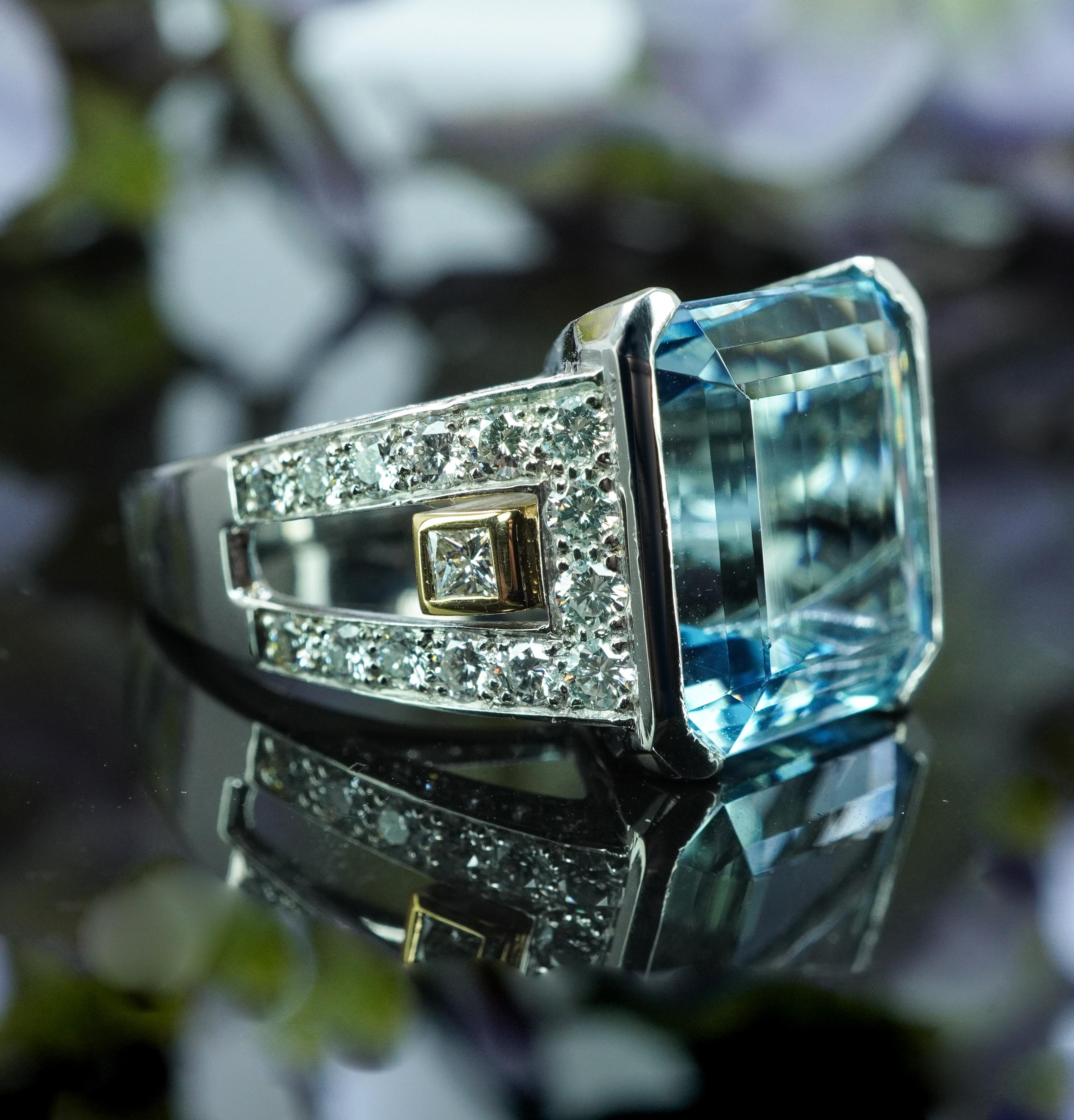 Richard Krementz Platinum 9.8ct Aquamarine Diamond Ring Designer Estate Cert In Good Condition For Sale In Brambleton, US
