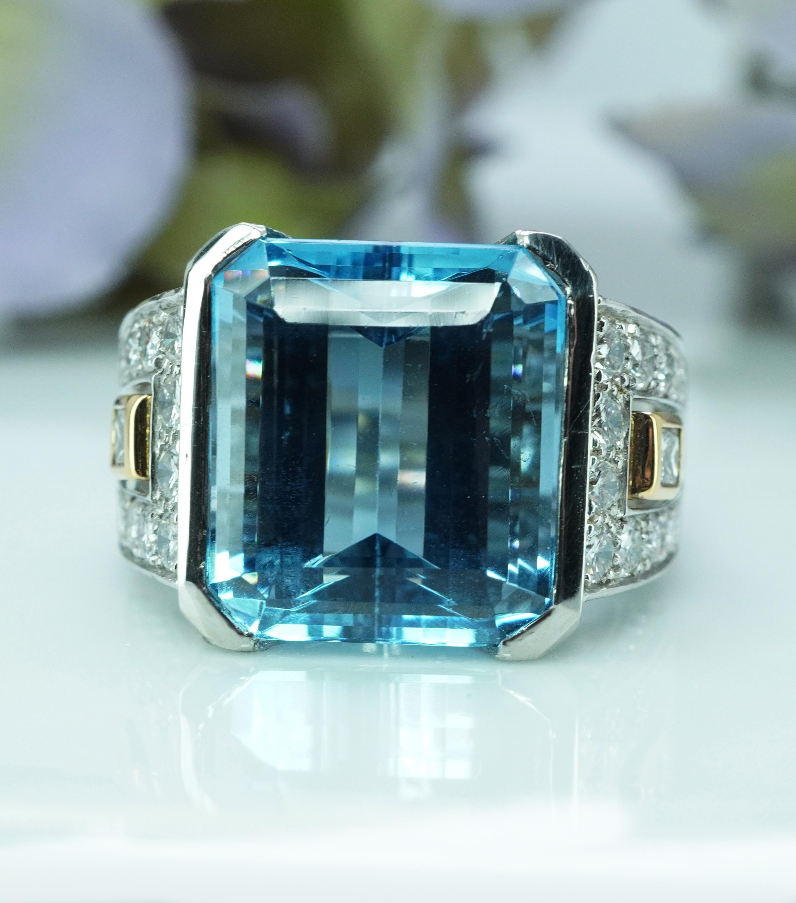Richard Krementz Platinum 9.8ct Aquamarine Diamond Ring Designer Estate Cert For Sale 1