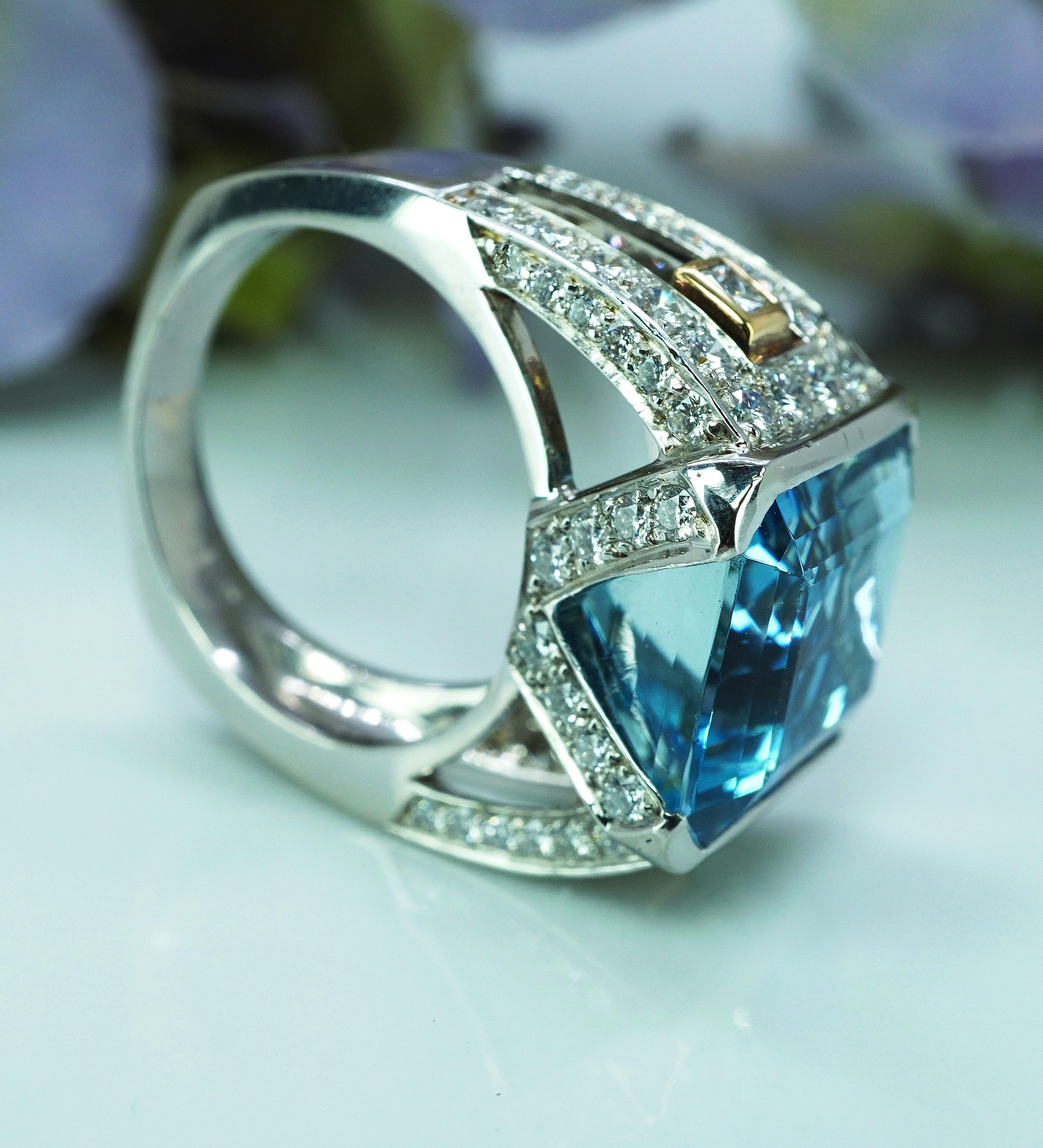 Richard Krementz Platinum 9.8ct Aquamarine Diamond Ring Designer Estate Cert For Sale 2