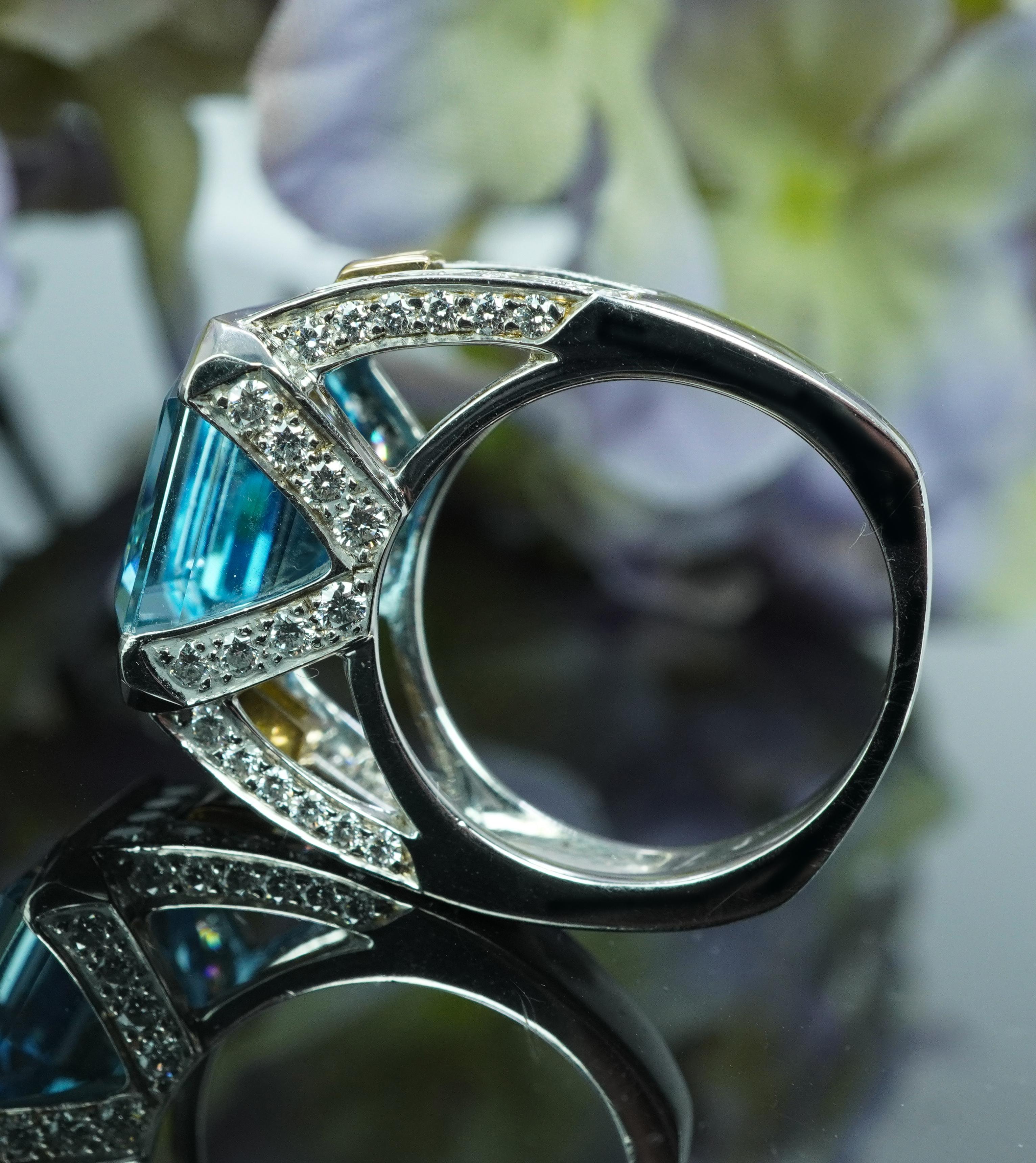 Richard Krementz Platinum 9.8ct Aquamarine Diamond Ring Designer Estate Cert For Sale 3