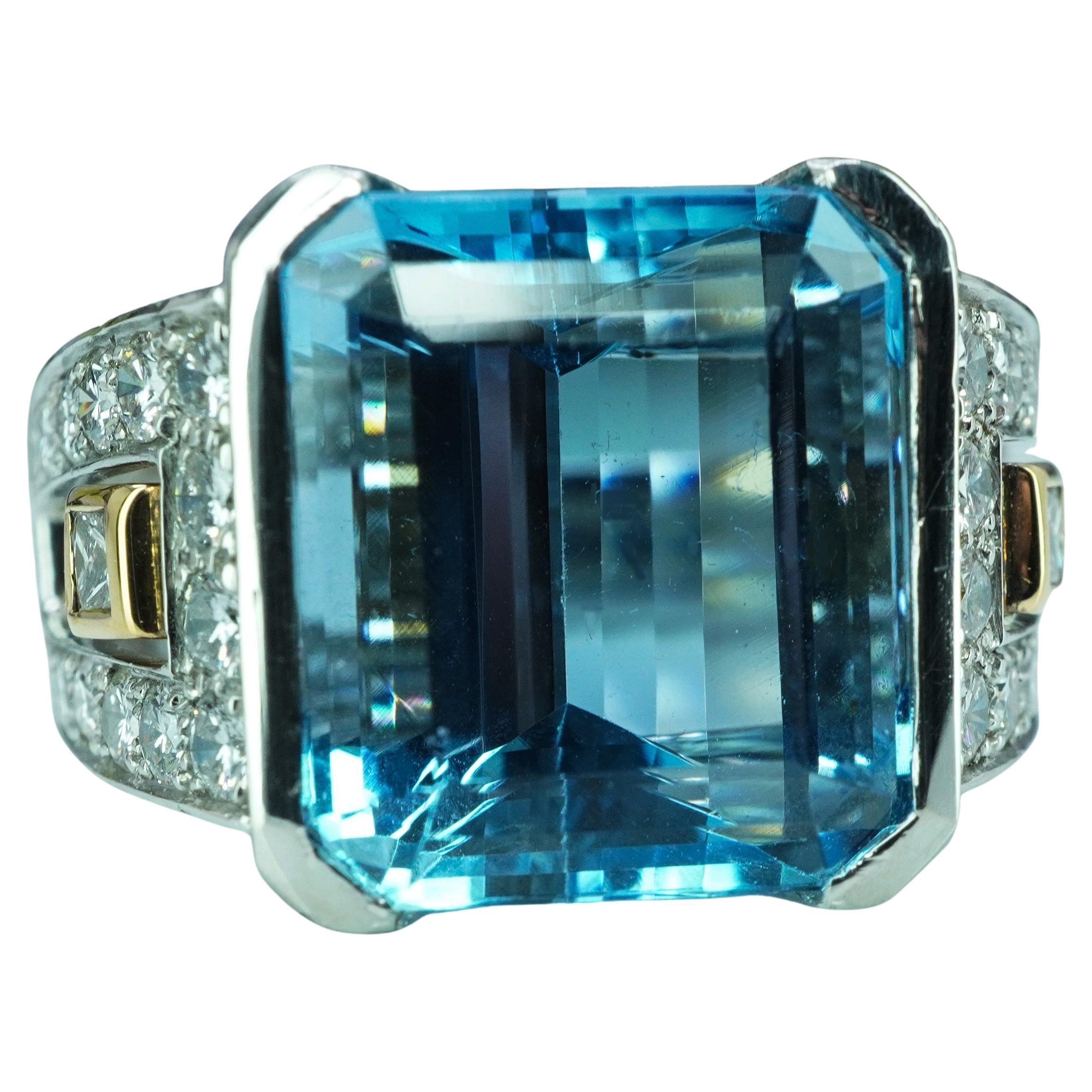 Richard Krementz Platinum 9.8ct Aquamarine Diamond Ring Designer Estate Cert