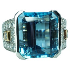 Richard Krementz Platinum 9.8ct Aquamarine Diamond Ring Designer Estate Cert