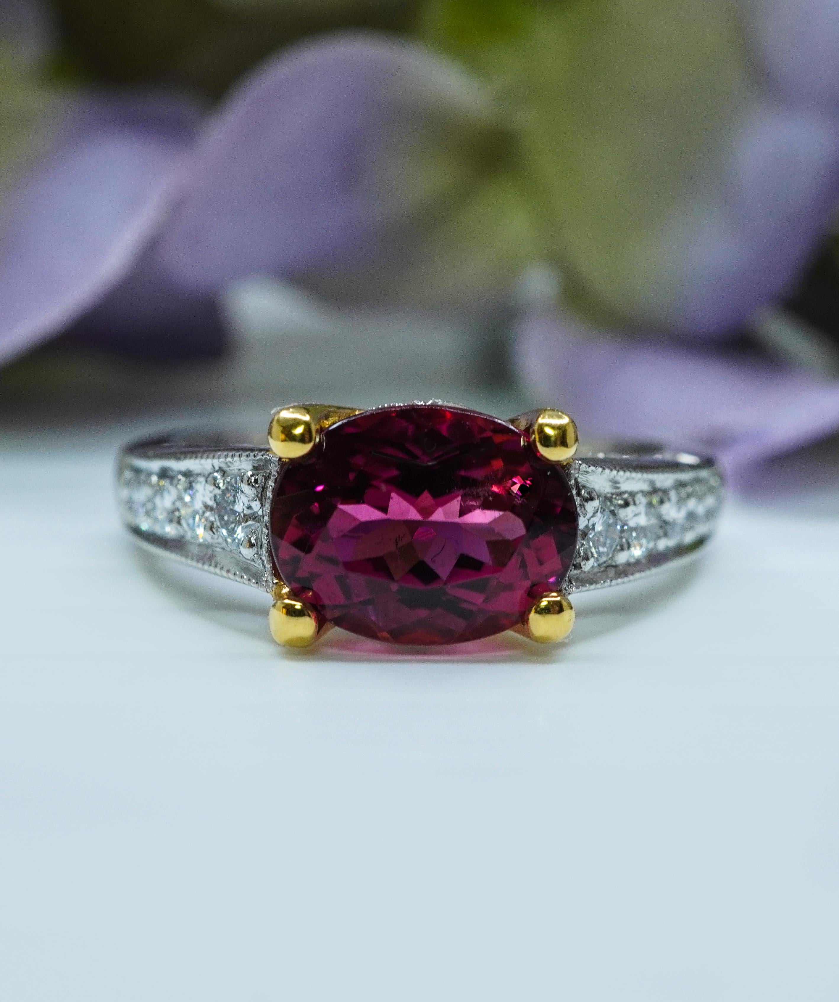 Richard Krementz RKG 1866 Rubellite Tourmaline Diamant Bague en platine 18K Bon état - En vente à Brambleton, US