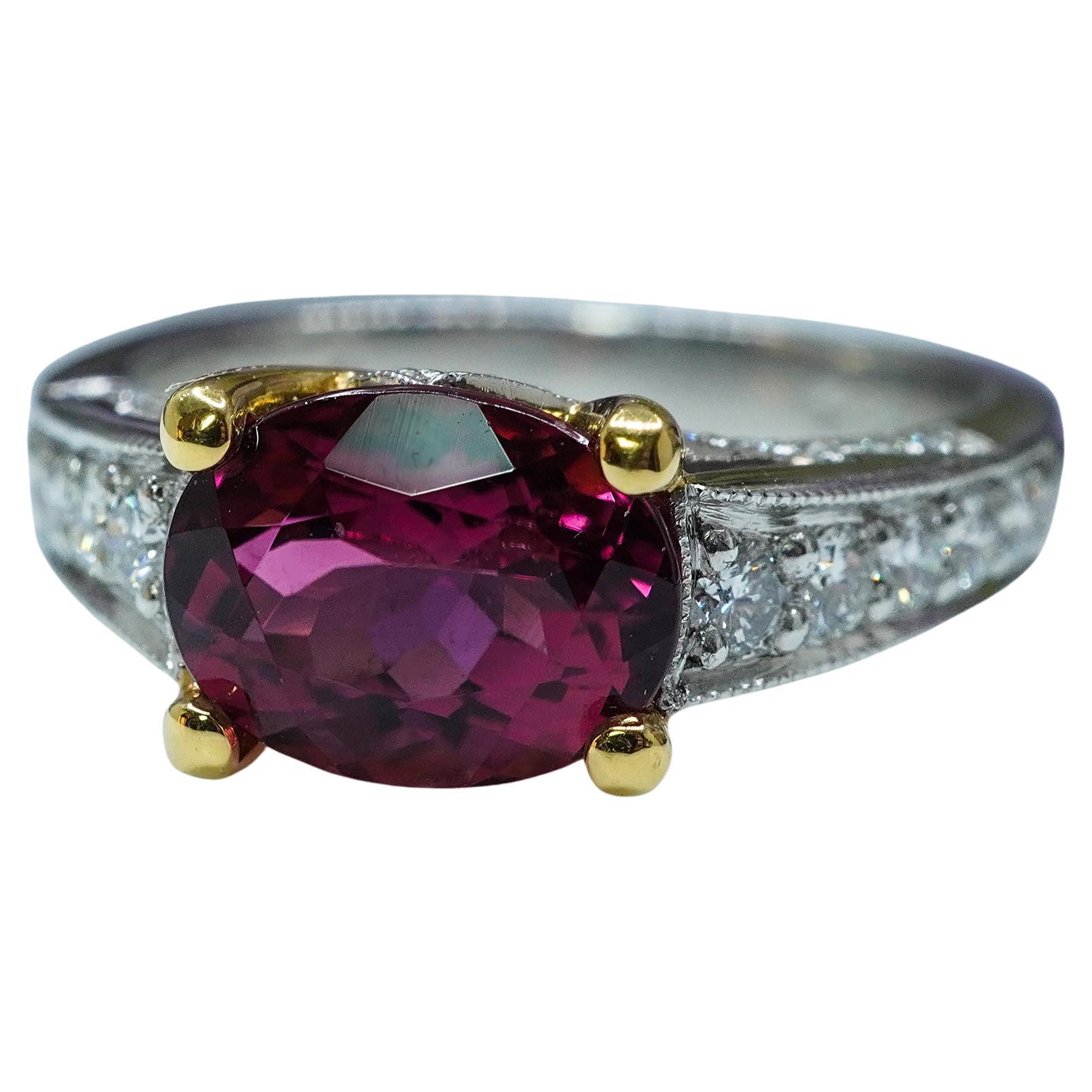 Richard Krementz RKG 1866 Rubellite Tourmaline Diamond Platinum 18K Ring