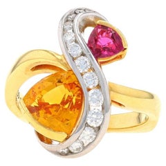Richard Krementz Sapphire Diamond Bypass Ring Gold 18k Platinum Trillion 2.65ctw