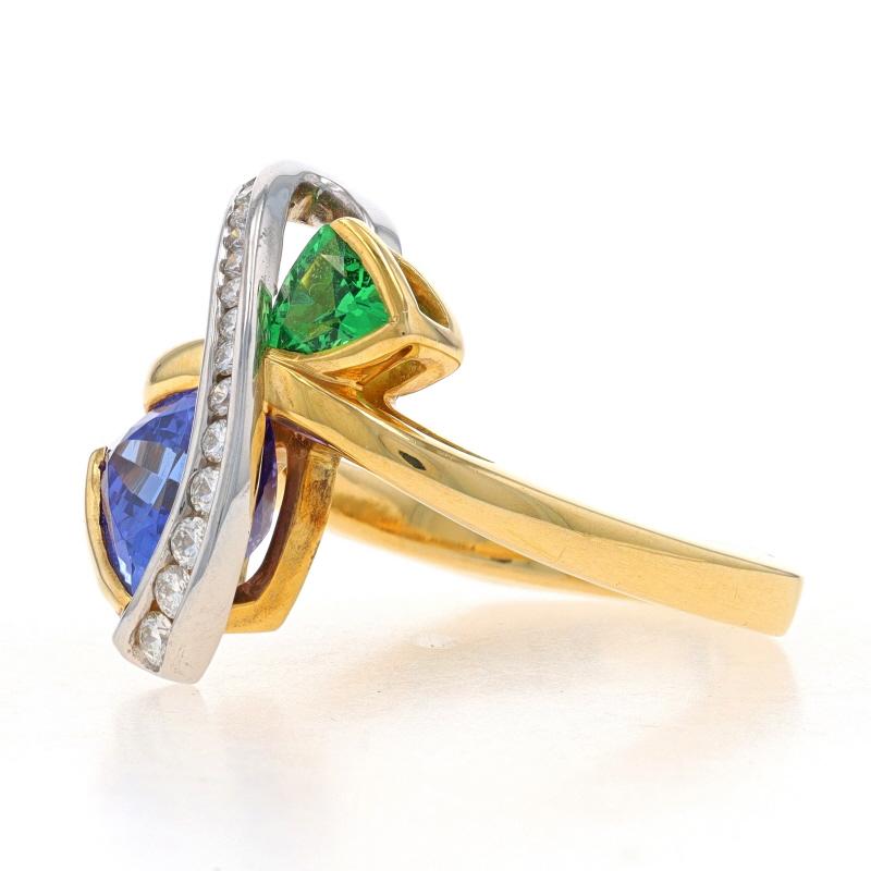 Taille trillion Richard Krementz Tanzanite Garnet Diamond Two-Stone Ring Gold18k Platinum3.27ctw en vente