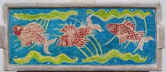 Antique American Modernist Carved Mixed Media Fish Painting