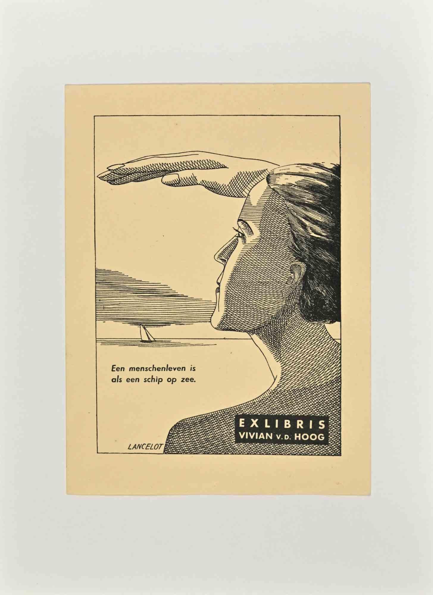  Ex Libris   - Vivian V.D. Hoog is a Modern Artwork realized in Mid 20th Century, by Richard Lancelot, from Nederland.

Ex Libris. B/W woodcut on ivory paper.  Hand signed on the back. 

The work is glued on cardboard.

Total dimensions: 20x 15
