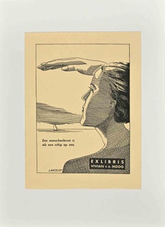  Ex Libris   - Vivian A.V.D. Hoog -  Holzschnitt von   Richard Lancelot – 1950er-Jahre