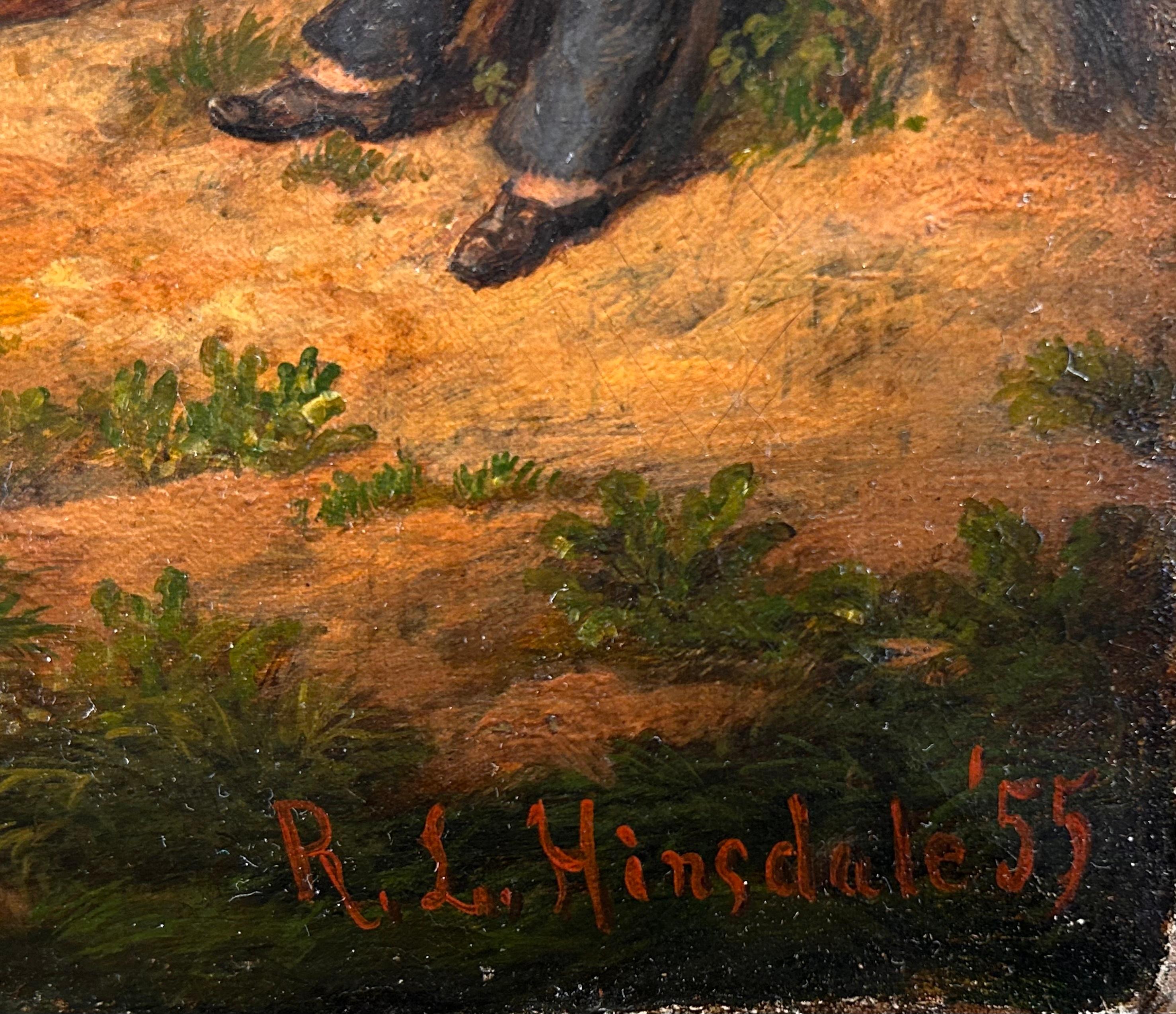 El amigo de un amigo (pintura al óleo de chicos jóvenes en un paisaje) - Landscape Painting Marrón de Richard Law Hinsdale