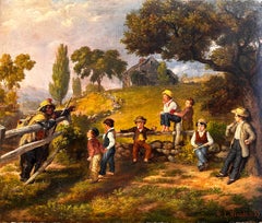 Antique A Friend of a Friend (oil painting of young boys in landscape)