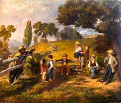 El amigo de un amigo (pintura al óleo de chicos jóvenes en un paisaje)