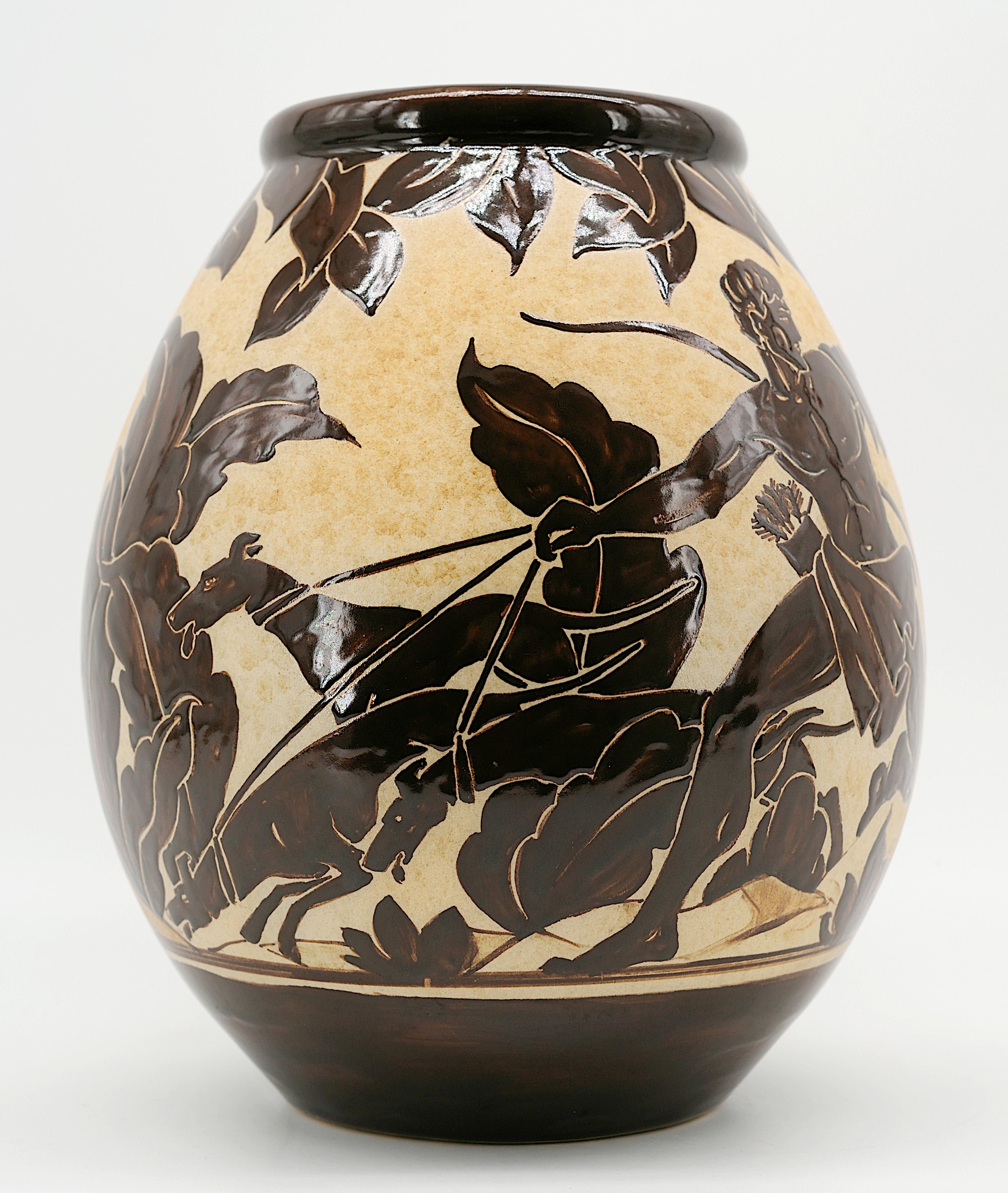 Art Déco Richard LE CORRONE at CIBOURE Grande vaso greco in gres, primi anni '50 in vendita