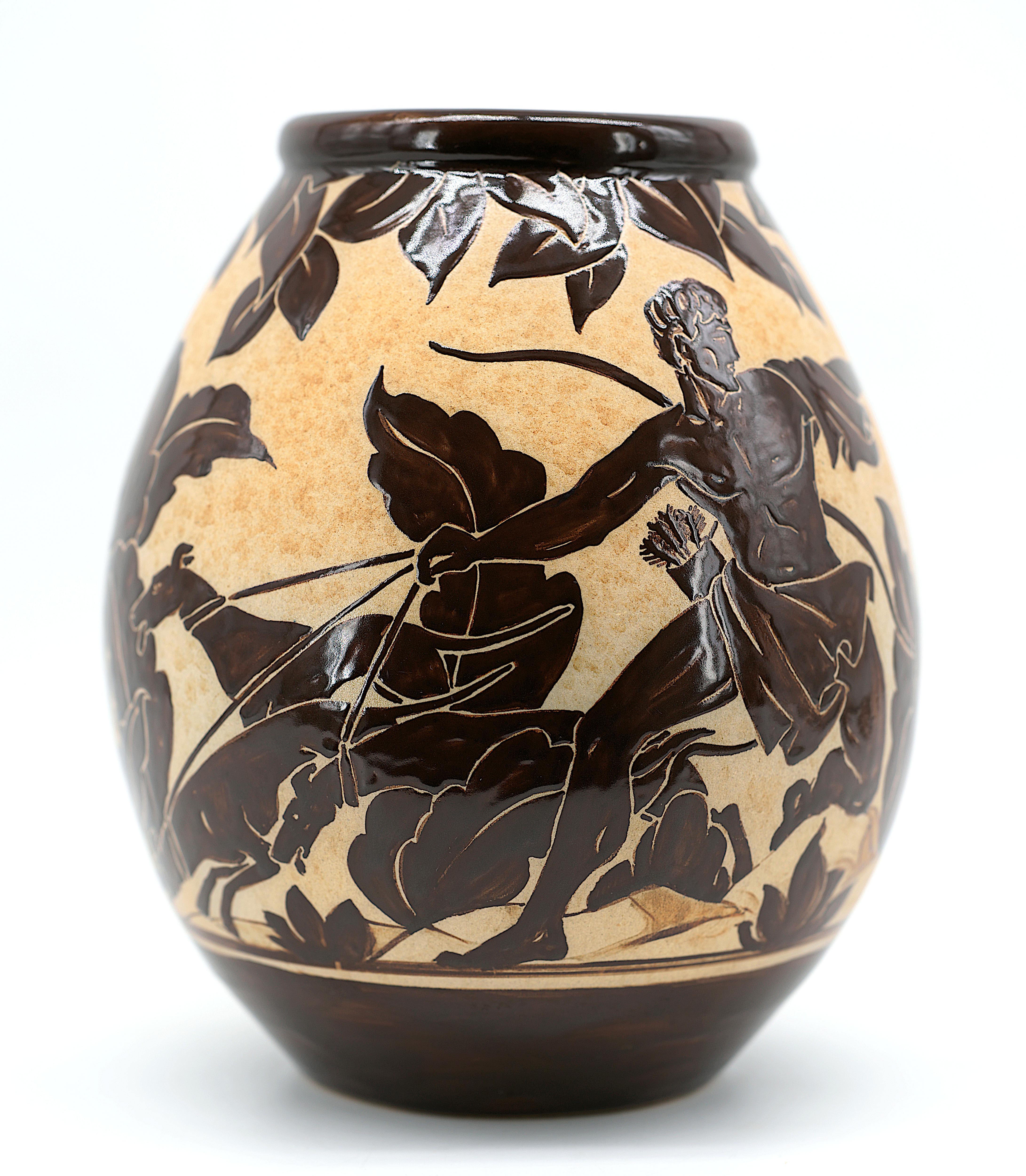 Ceramica Richard LE CORRONE at CIBOURE Grande vaso greco in gres, primi anni '50 in vendita