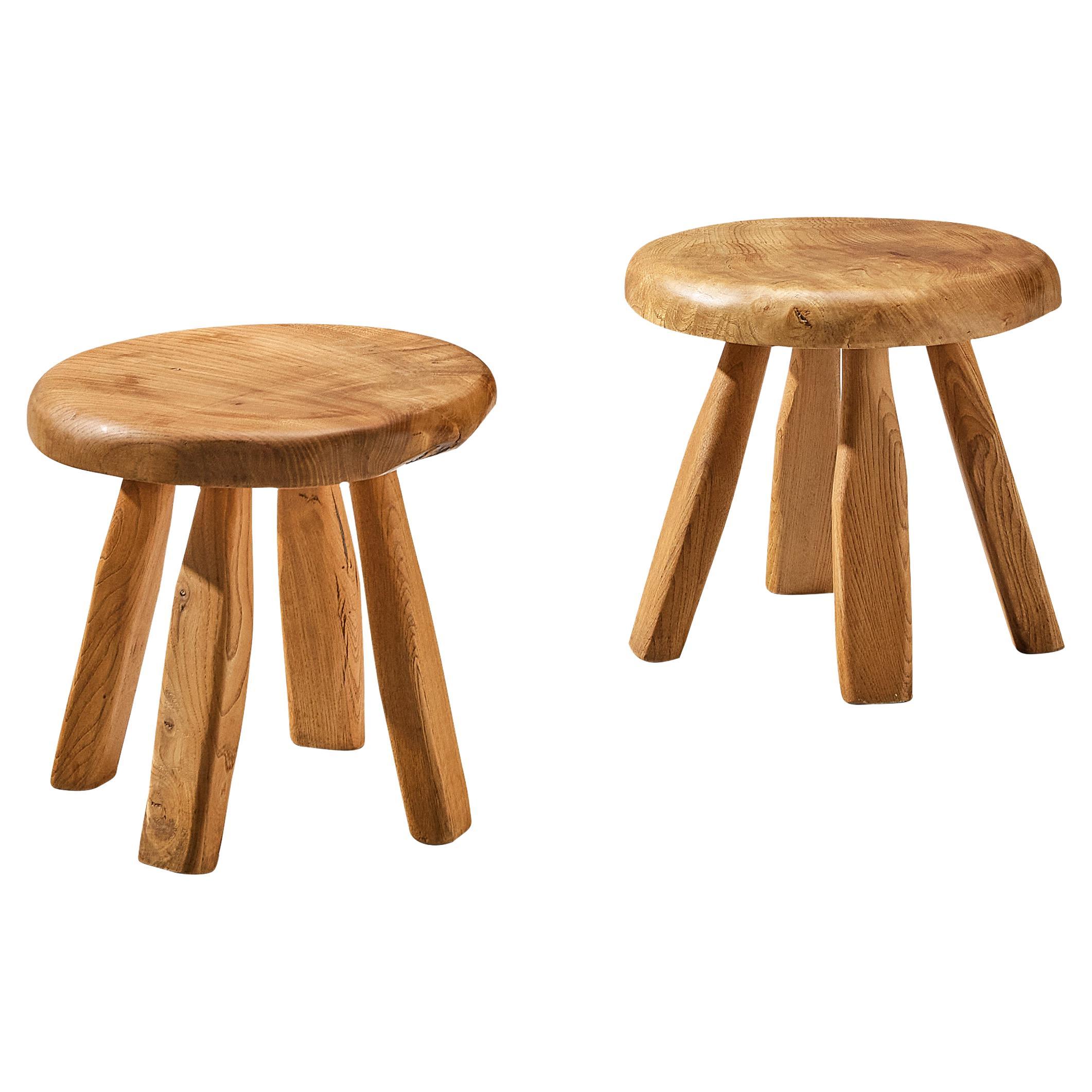 Vintage Antique Elm Wood Side Table or Stool For Sale at 1stDibs