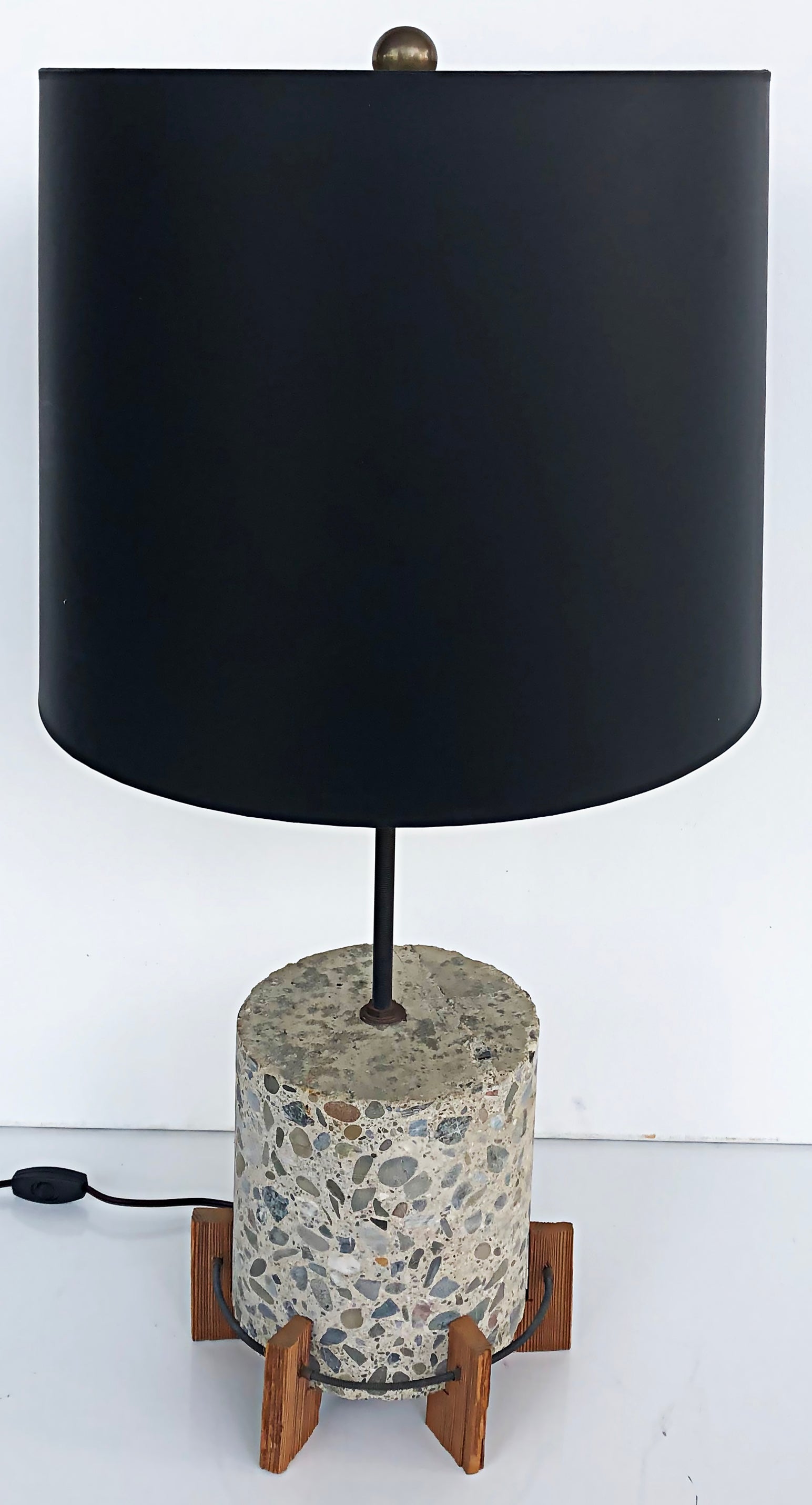 Vintage Richard Lee Parker Studio terrazzo wood table lamp, signed 1992.

Offered for sale is a vintage studio Terrazzo and wood table lamp. The lamp has an industrial feel and is somewhat rustic. The one-of-a-kind piece is signed by the artist and