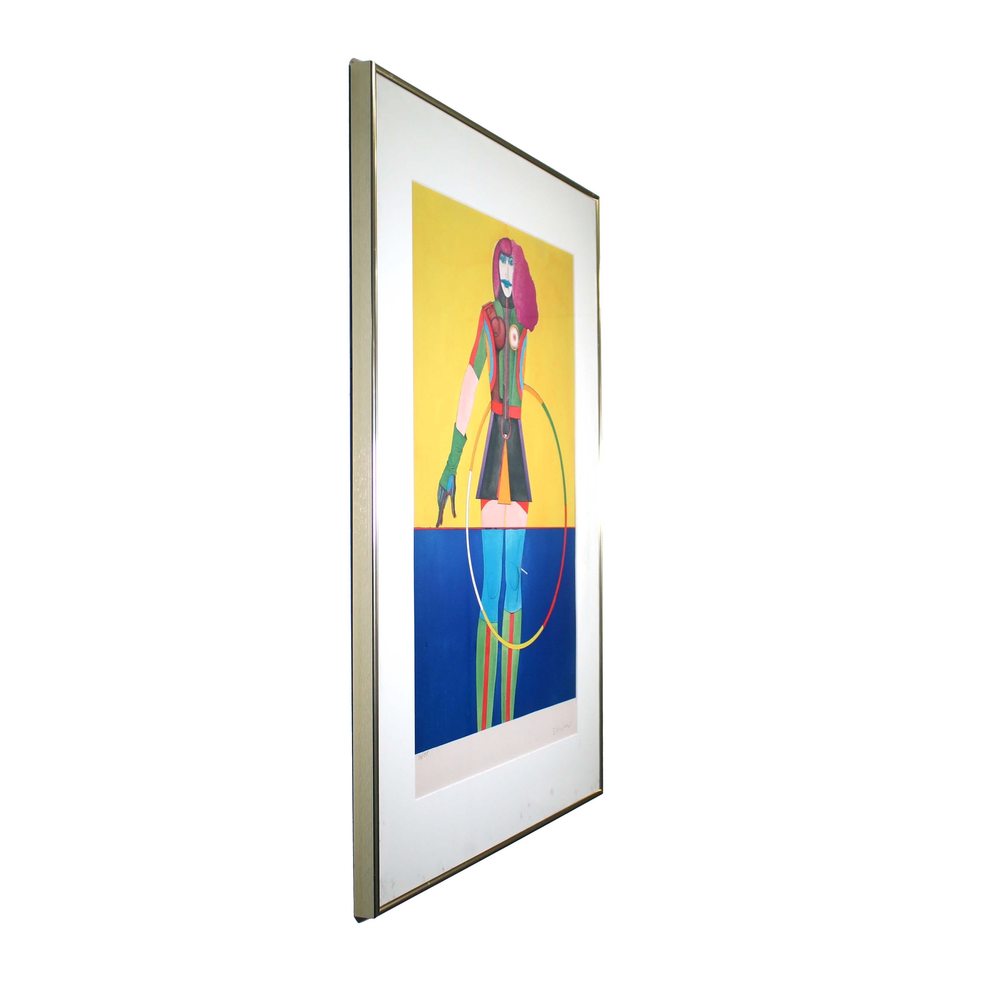 Richard Linder Girl with Hoop Signed Modern Cubist Lithograph 32/175 Framed 1971 In Good Condition For Sale In Keego Harbor, MI