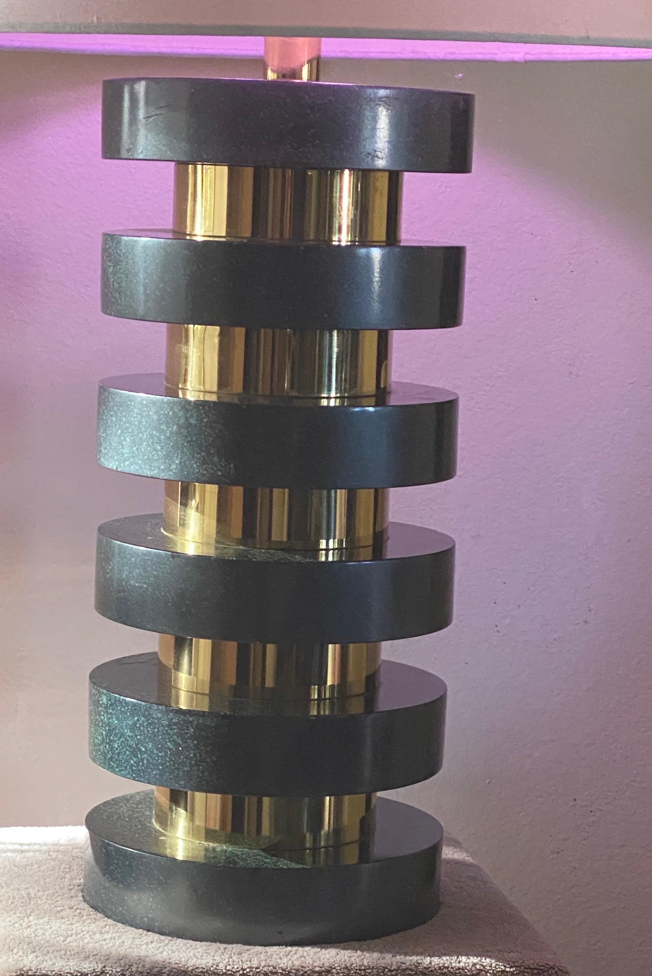 Modern Richard Lindley for Steve Chase Custom One of a Kind Brass Disc Table Lamp.