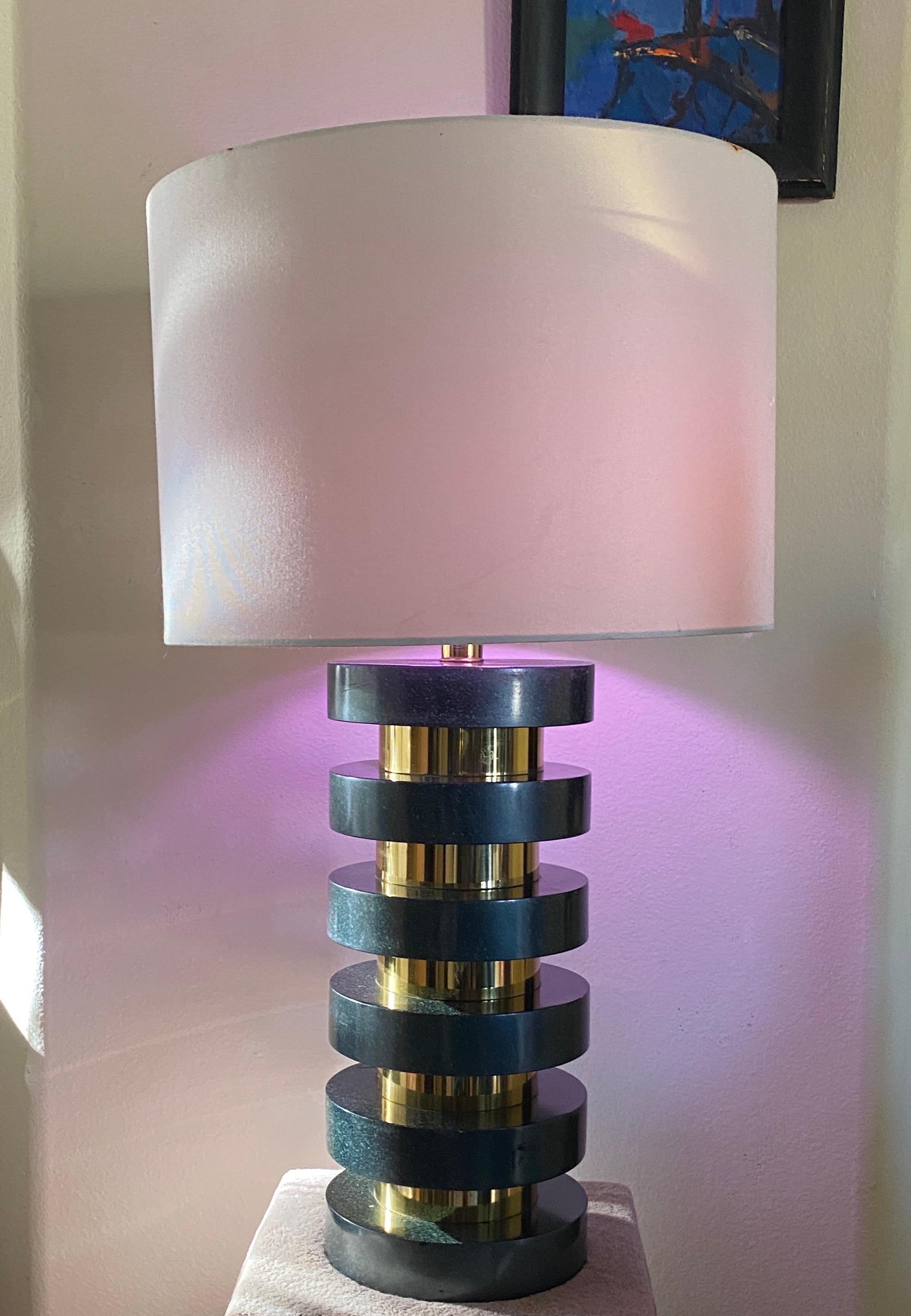 American Richard Lindley for Steve Chase Custom One of a Kind Brass Disc Table Lamp.