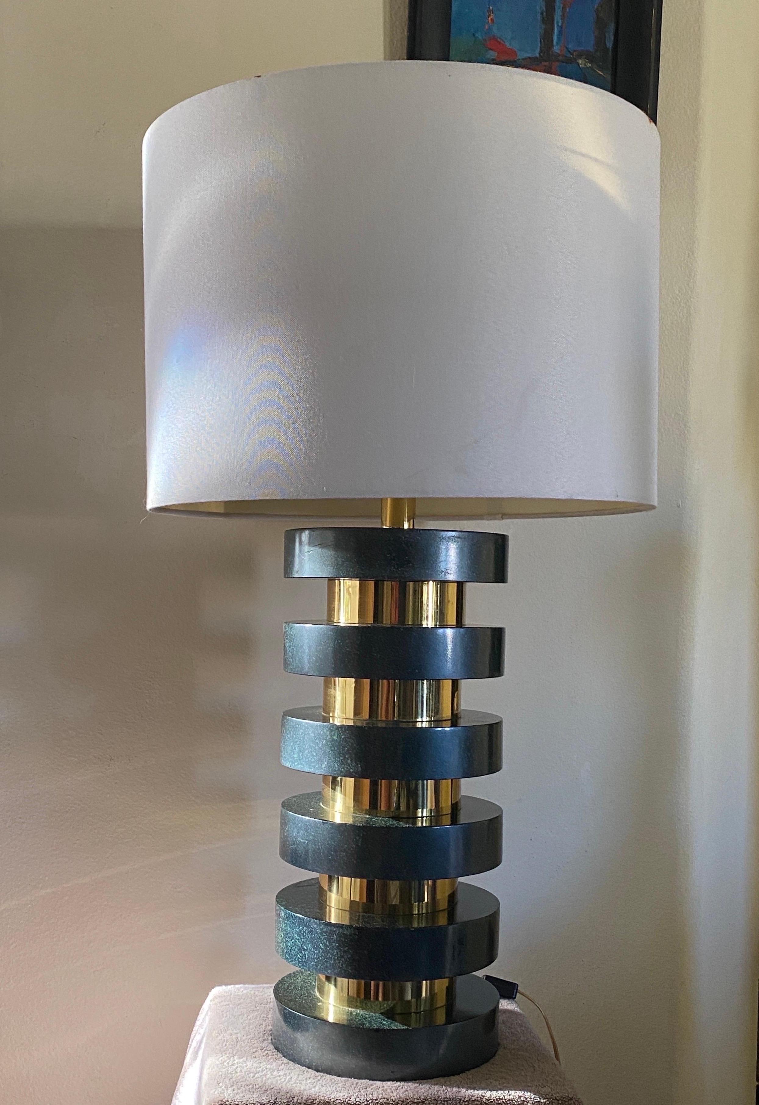 Hand-Crafted Richard Lindley for Steve Chase Custom One of a Kind Brass Disc Table Lamp.