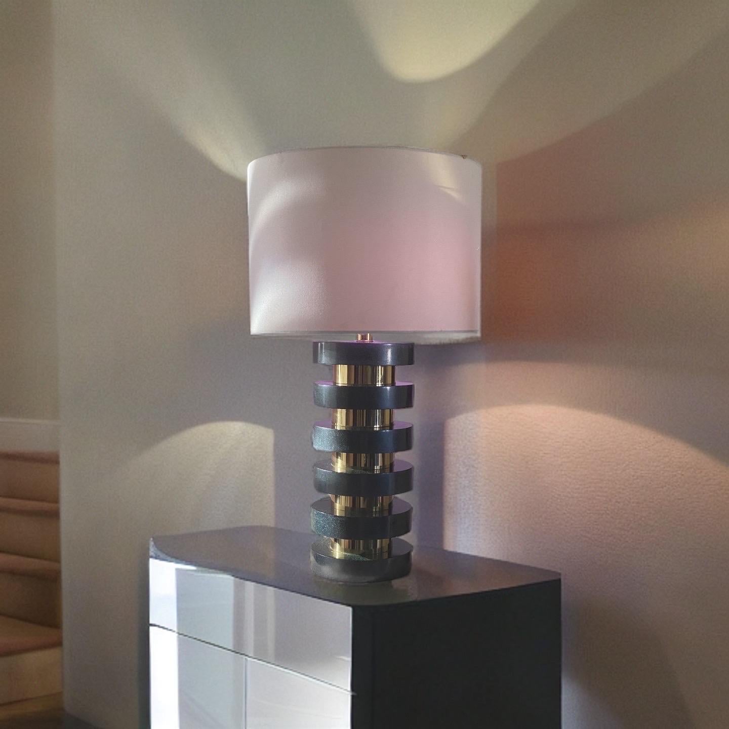 Late 20th Century Richard Lindley for Steve Chase Custom One of a Kind Brass Disc Table Lamp.