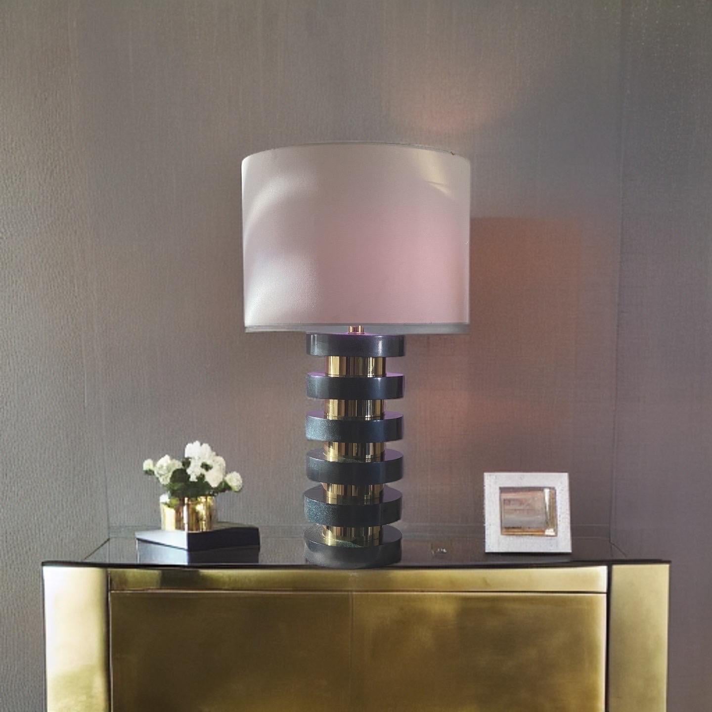 Richard Lindley for Steve Chase Custom One of a Kind Brass Disc Table Lamp. 2