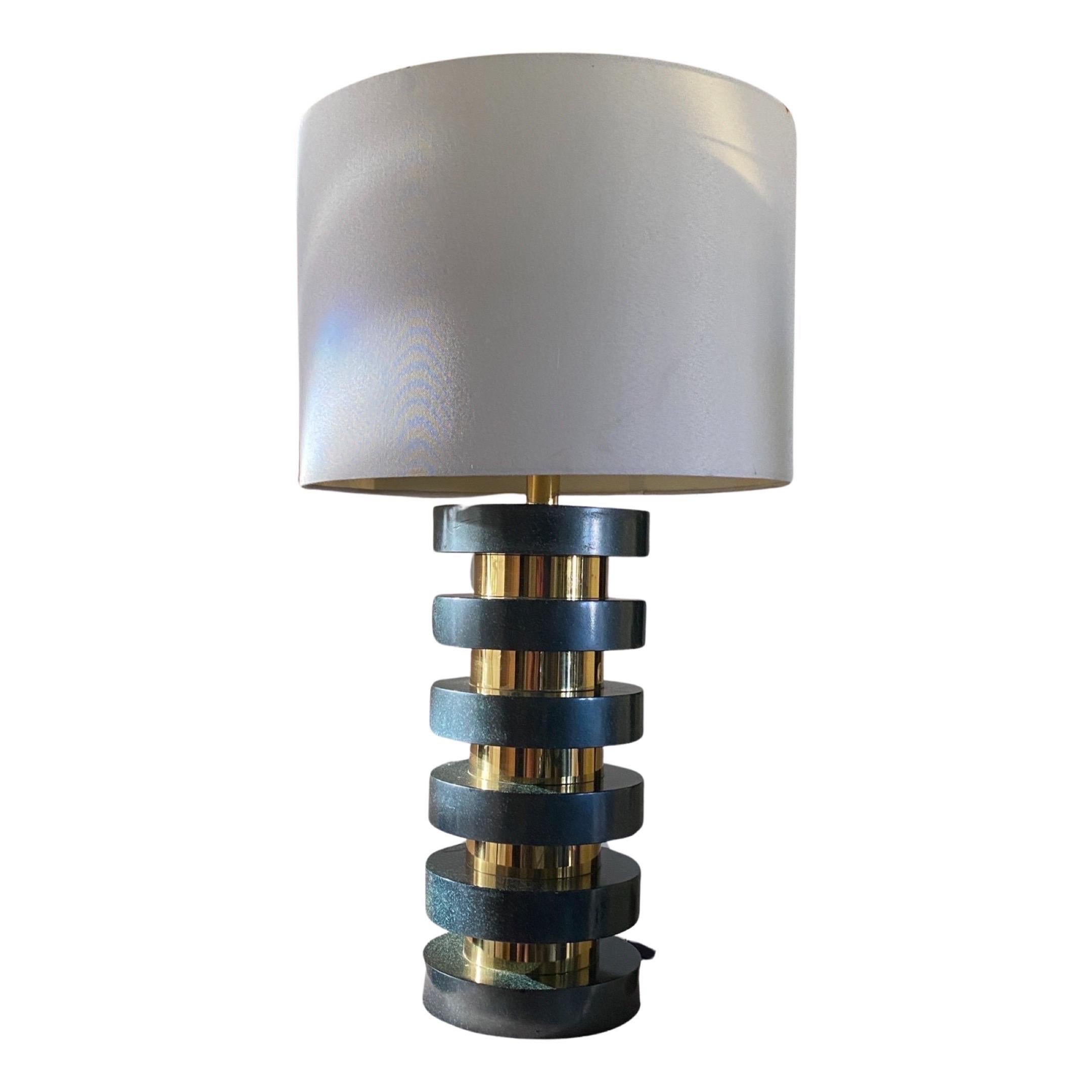 Richard Lindley for Steve Chase Custom One of a Kind Brass Disc Table Lamp. 