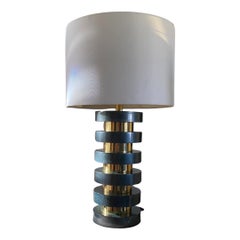 Richard Lindley for Steve Chase Custom One of a Kind Brass Disc Table Lamp (lampe de table à disque en laiton). 