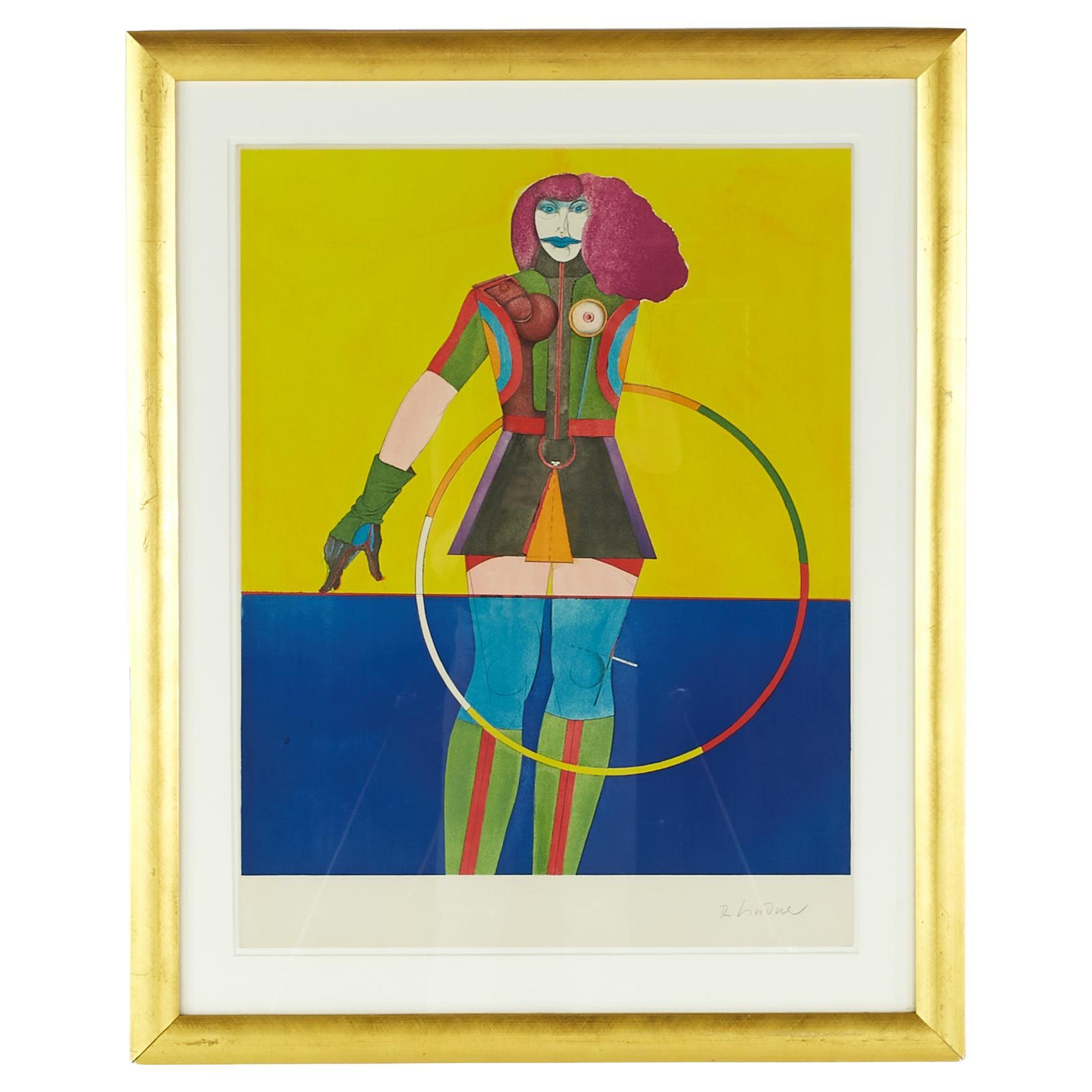 Richard Lindner Mid Century Signed Girl with Hoop Lithograph For Sale