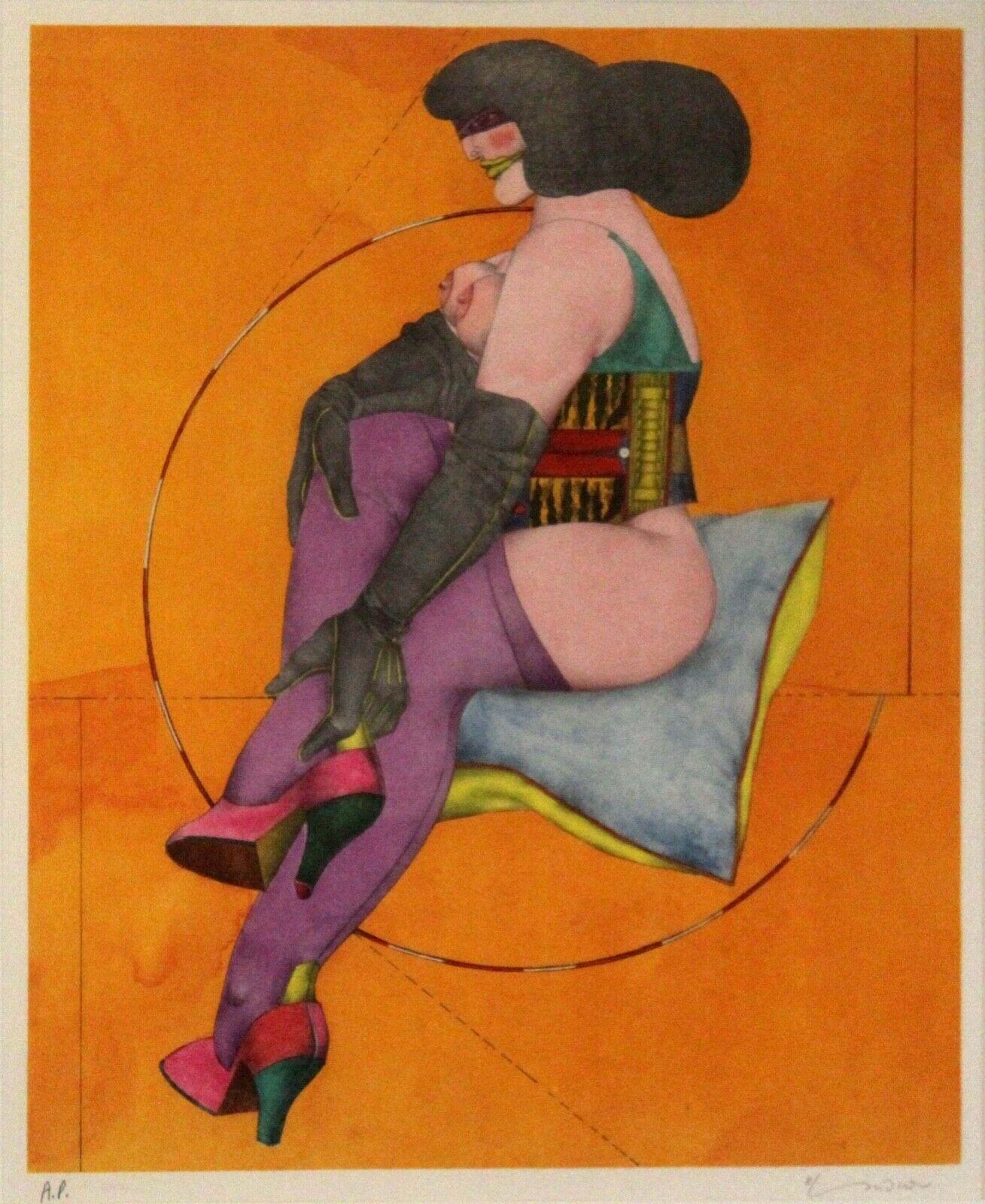 Titled 'Pillow and Almost a Circle', this Richard Lindner (1901-1978) artist's proof (AP) lithograph is signed and dated 1973. Amazing vibrant colors. Unframed.

Dimensions: 28.25w x 1.5d x 34.5h.