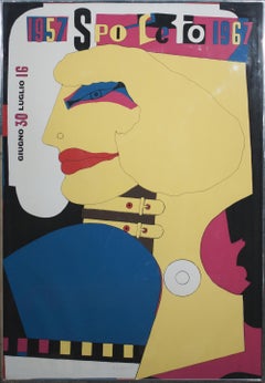 Vintage 1967 Richard Lindner 'Spoleto Festival' Pop Art Multicolor, White, Yellow, Red, Blue