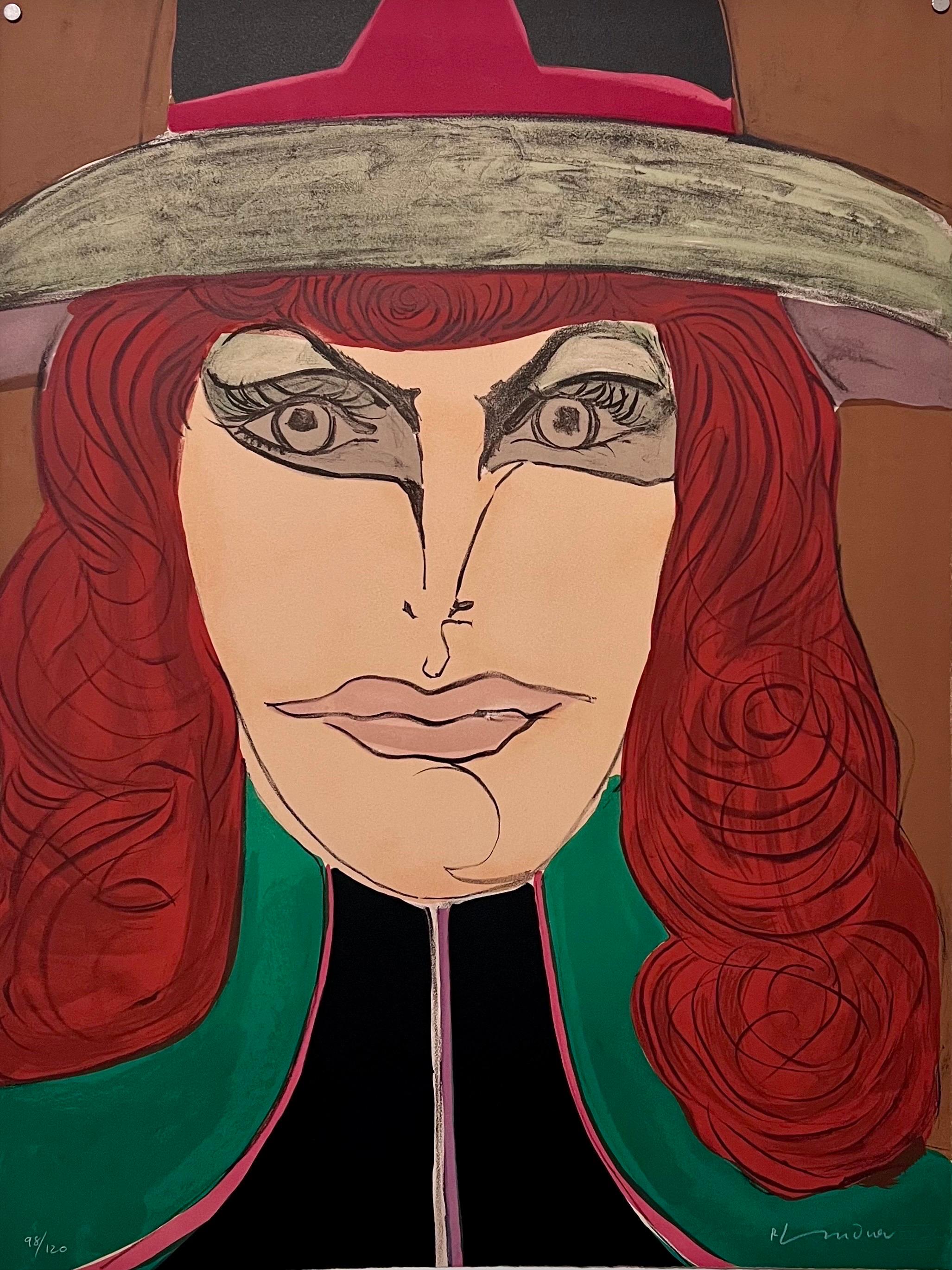 Lithographie moderniste de 1971 - Femme à la mode moderne à tête rouge Pop Art de Richard Lindner  en vente 1