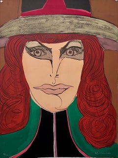 1971 Litografia modernista Testa rossa Pop Art Mod Donna alla moda A. Richard Lindner