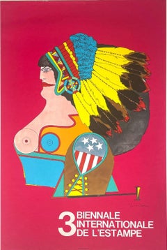 3 Biennale Internationale de L'estampe, Francia 1968 Cartel de Miss American Indiana