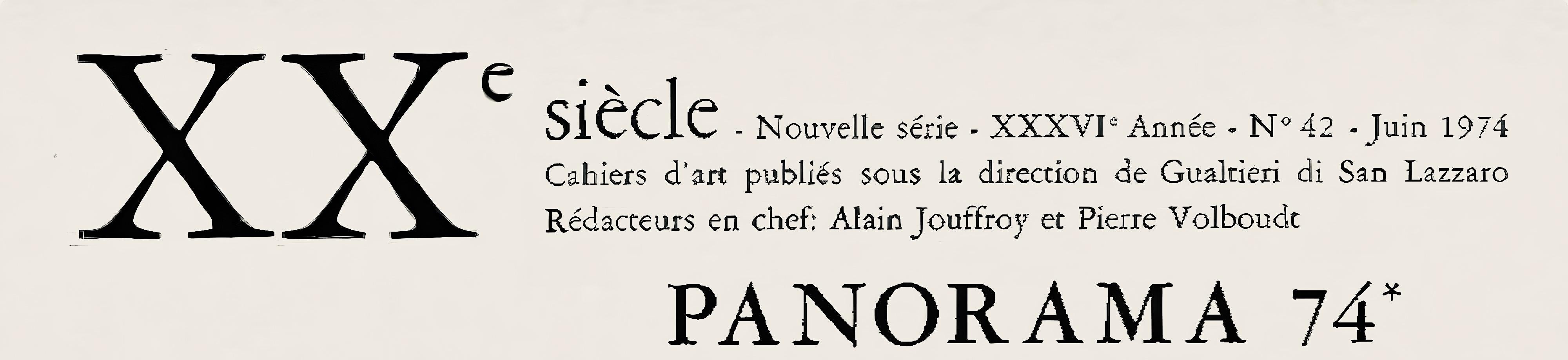 Lithograph on vélin paper. Paper Size: 12.4 x 9.65 inches. Inscription: Signed in the plate and unnumbered, as issued. Notes: From the album, XXe siècle, Nouvelle série, XXXVIe Année, N°42 Juin 1974, Cahiers d'art publiés sous la direction de