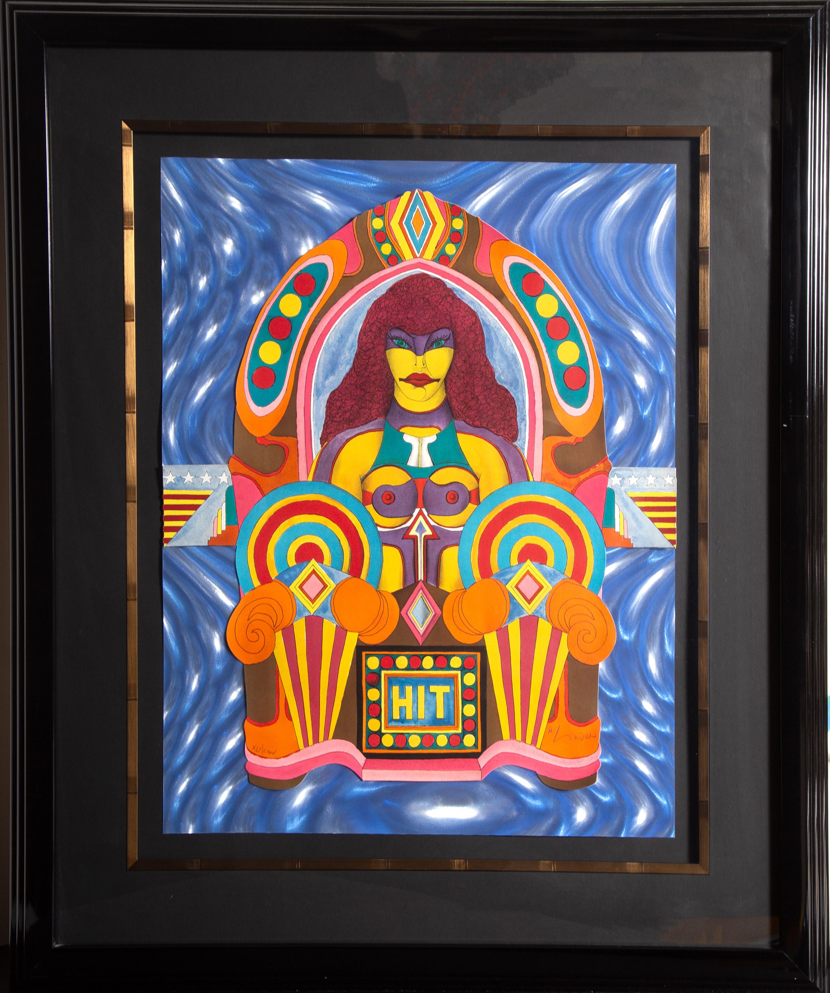 Richard Lindner, German/American (1901 - 1978) - Hit, Year:  1971, Medium:  Lithograph and Collage on Blue Rowlux, signed and numbered in pencil, Edition:  41/75, Size:  25 x 20 in. (63.5 x 50.8 cm), Frame Size:  37 x 31.75 inches