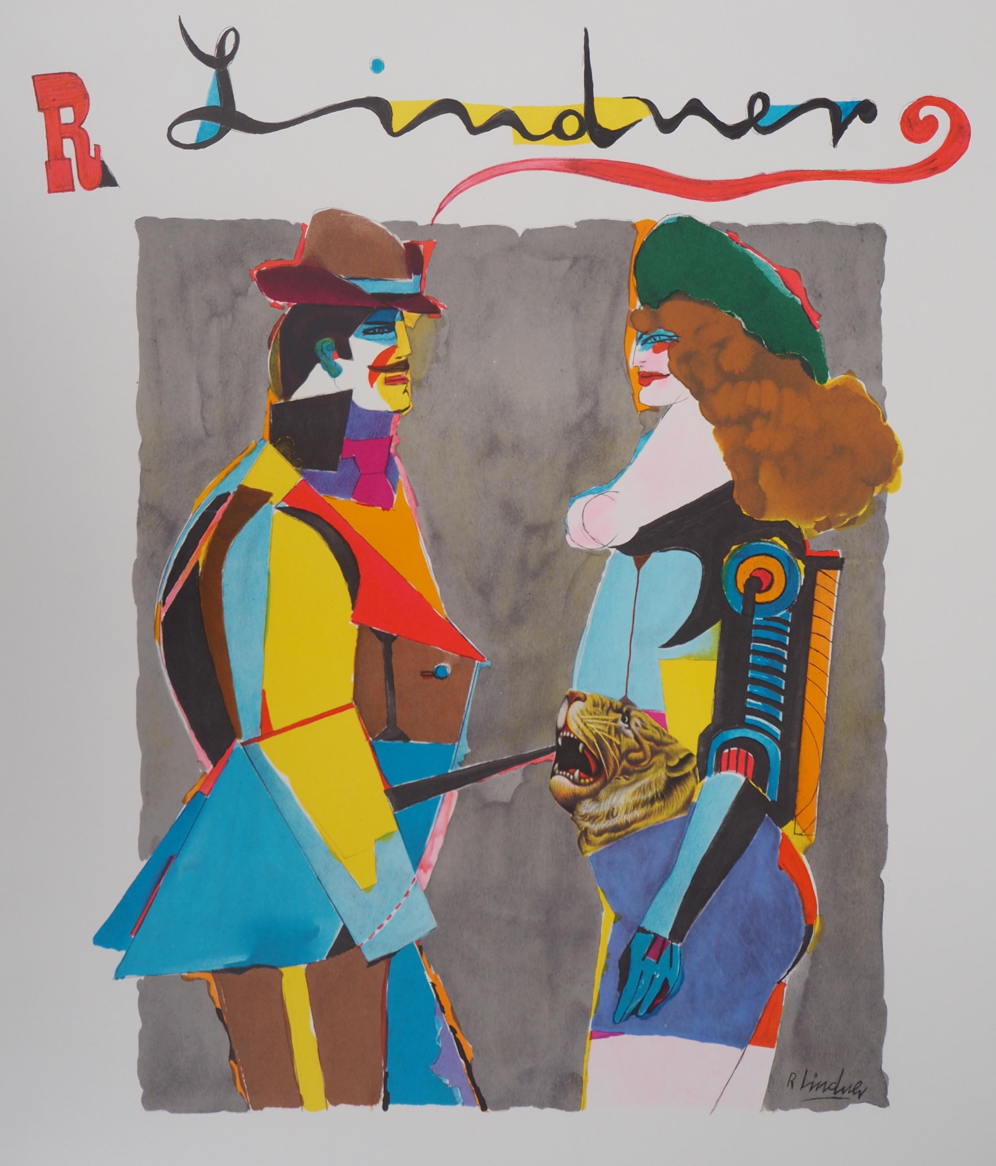 Lovers with a Tiger - Lithograph, Maeght 1977 - Print by Richard Lindner