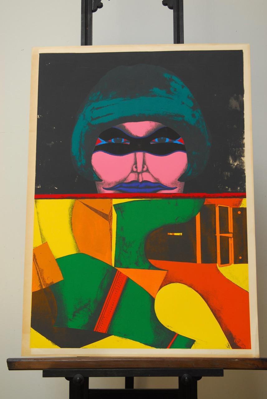 Masked Woman Signed Lithograph For Sale 1