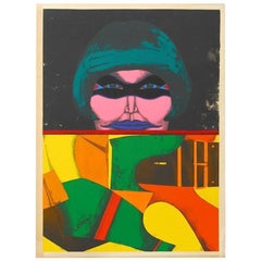 Masked Woman Signed Lithograph