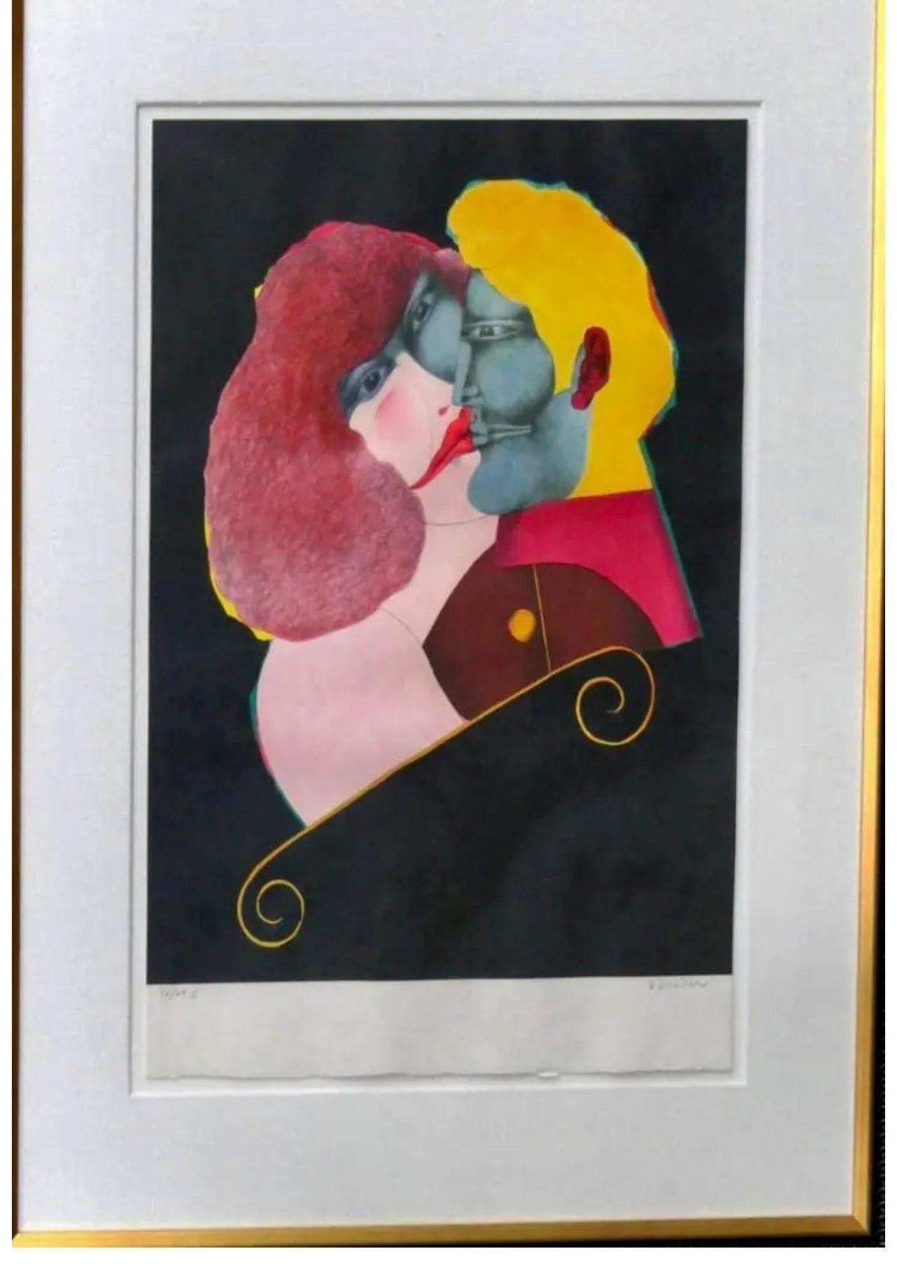 Modernist Lithograph Lovers Kiss Pop Art Mod Figure Richard Lindner Graphic Art 1