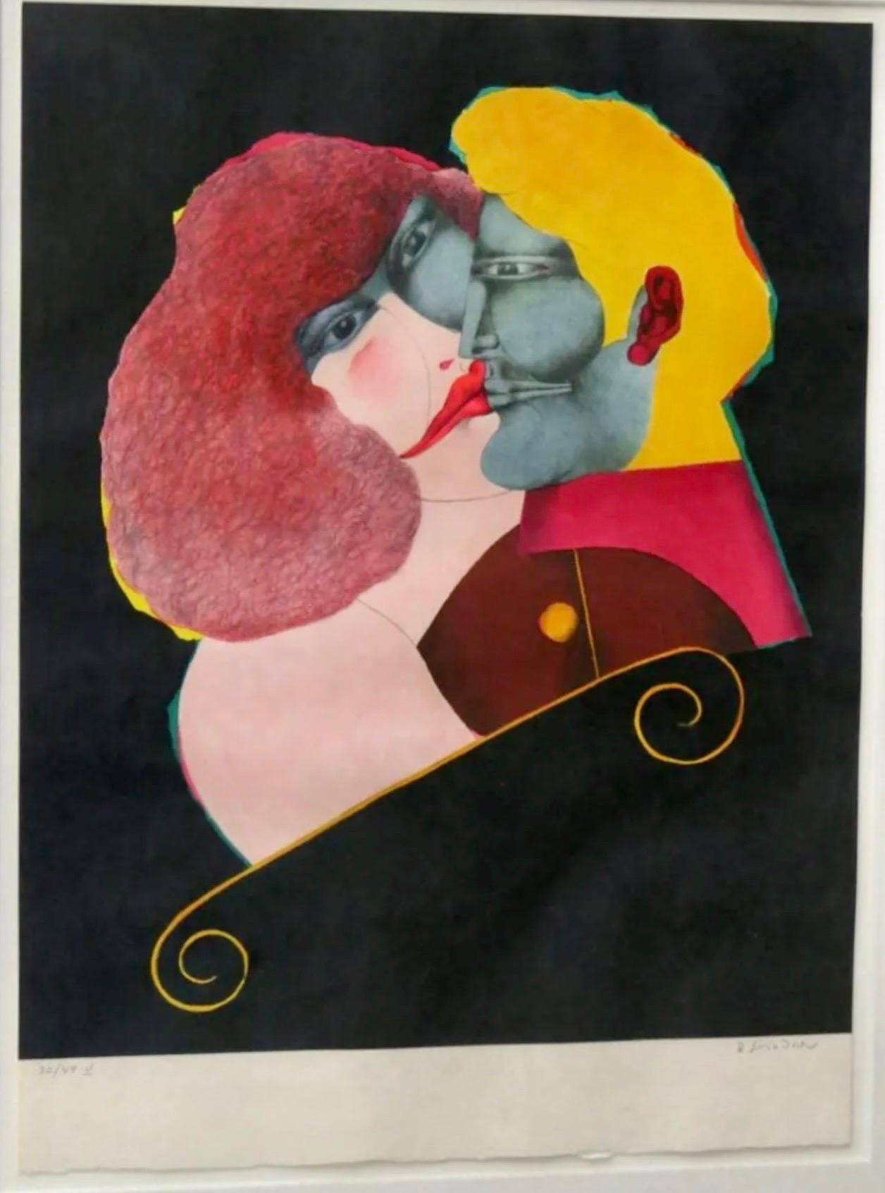 Modernist Lithograph Lovers Kiss Pop Art Mod Figure Richard Lindner Graphic Art 2