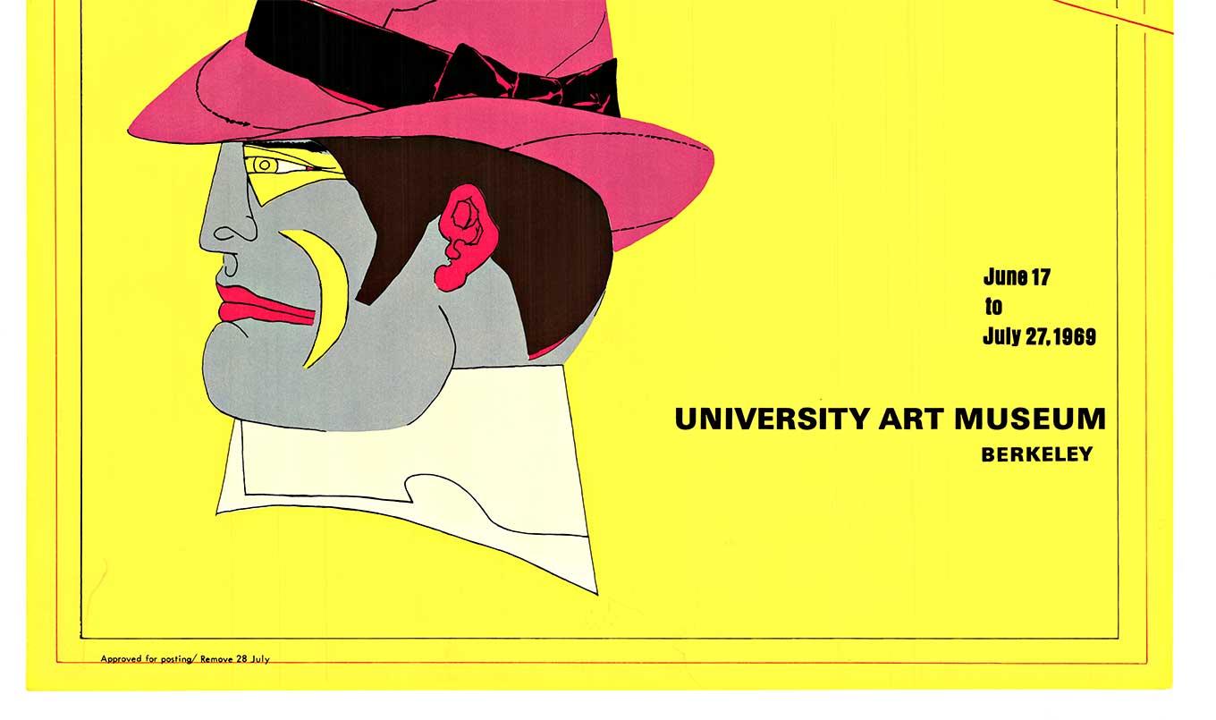 Póster vintage original en serigrafía del Museo de Arte Universitario de Berkeley de 1969 - Portrait Print Amarillo de Richard Lindner