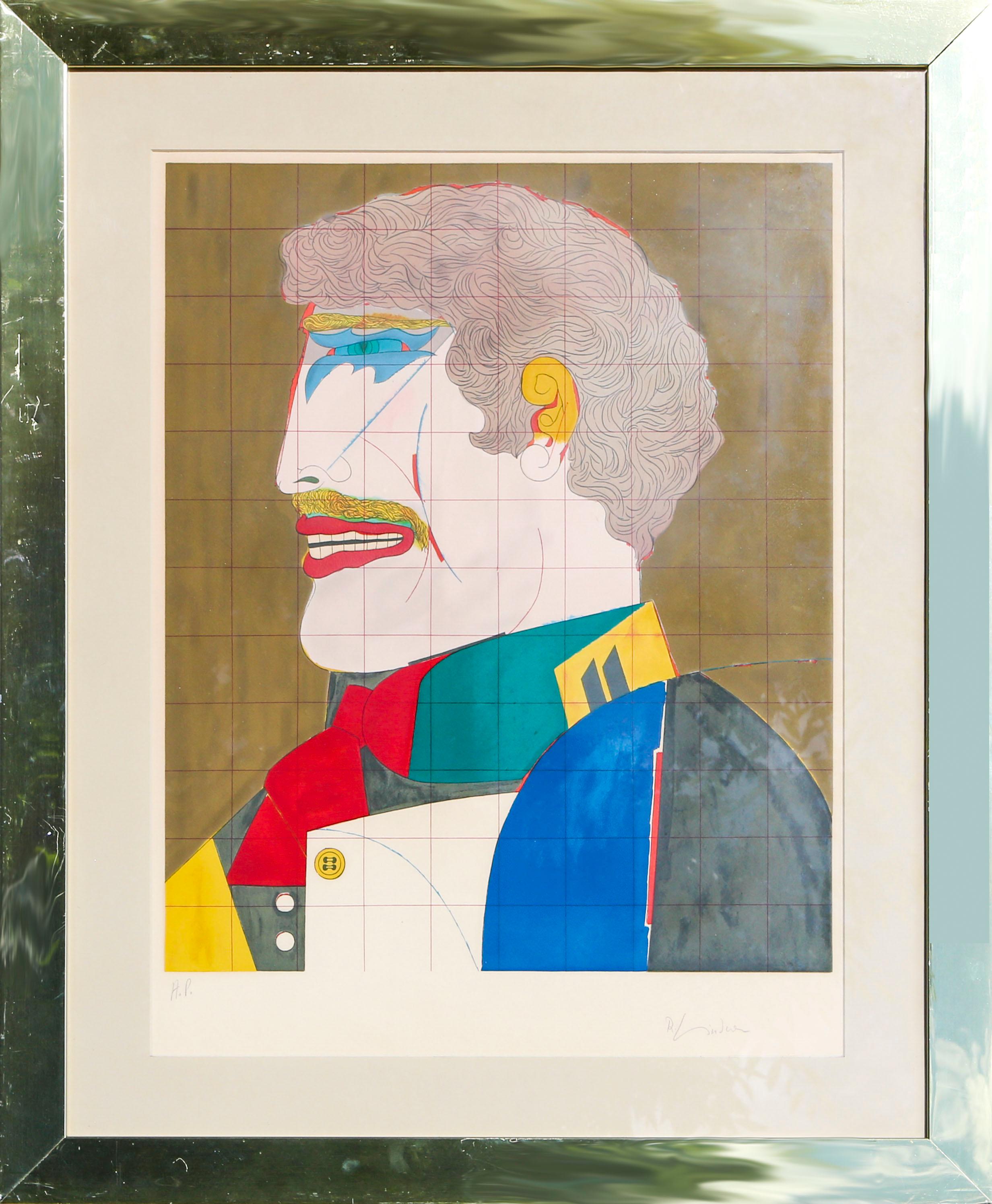 From the 8-piece portfolio "After Noon" by Richard Lindner. This series of bright Pop Art prints each depicted a figure in profile in Lindner's signature style. This piece comes from one of the 15 Artist's Proofs prints and is signed and numbered in