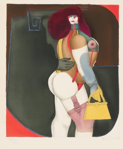 Woman with Yellow Handbag, Lithograph in Colors